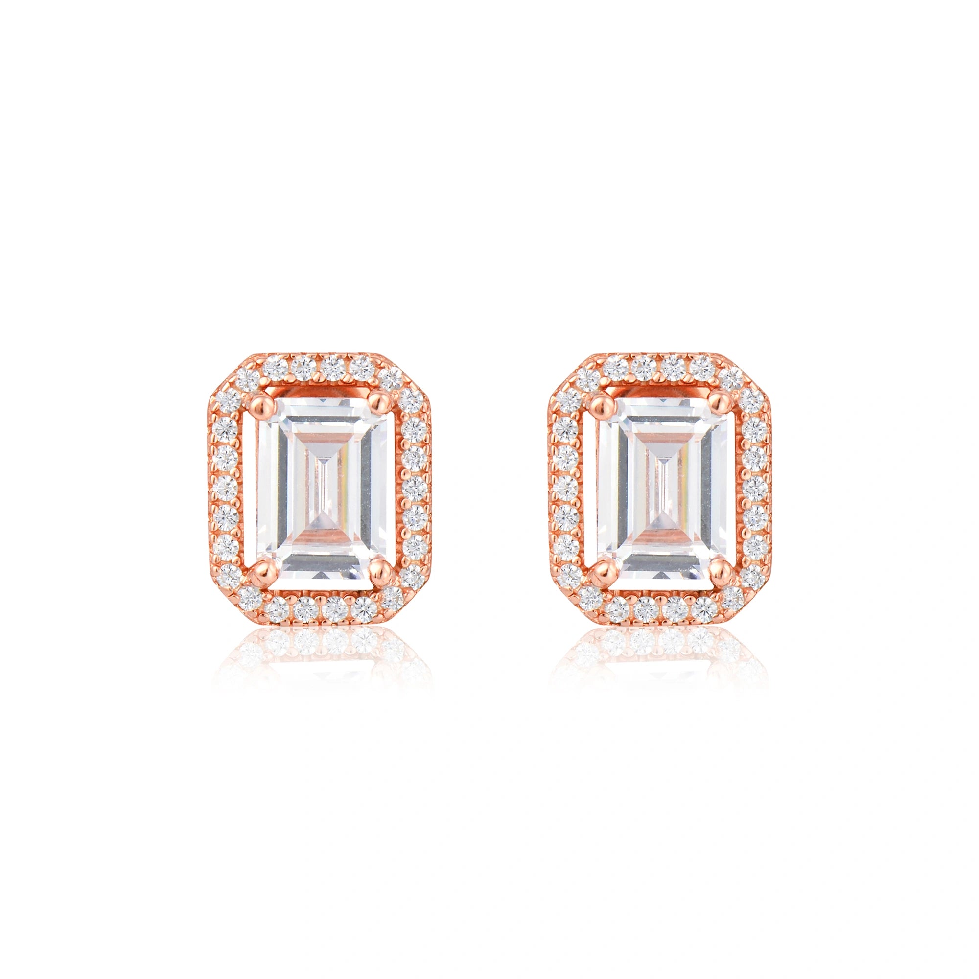 Emerald Cut Halo Earrings Ishna