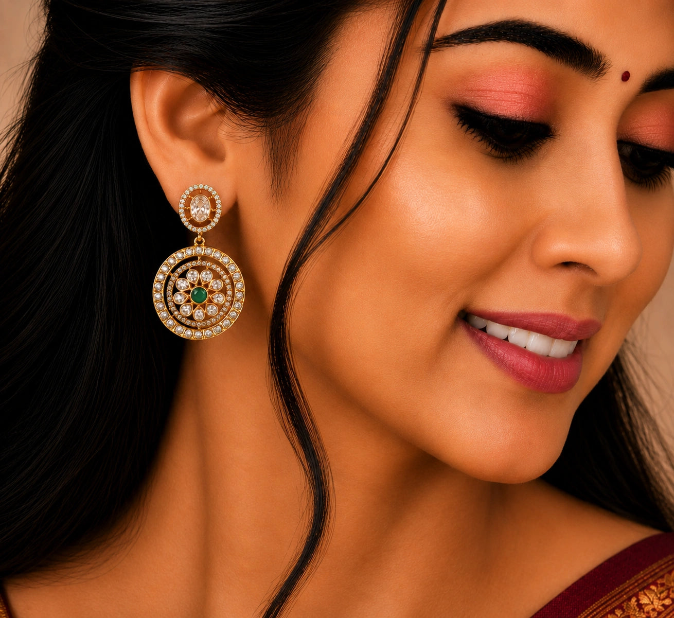 Emerald Floral Earrings in Gold Plated Silver Ishna