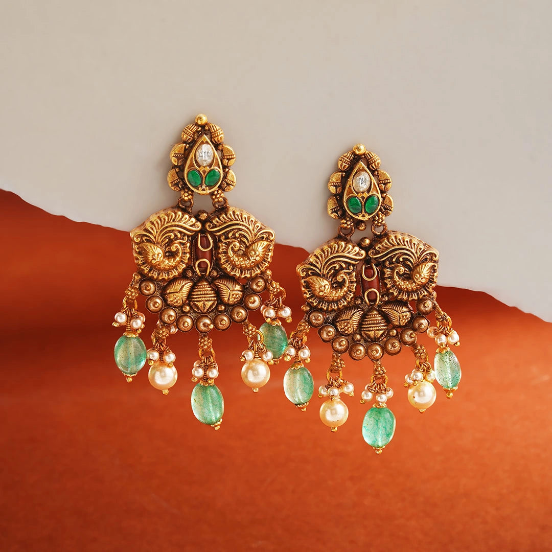Emerald Peacock Earrings Ishna