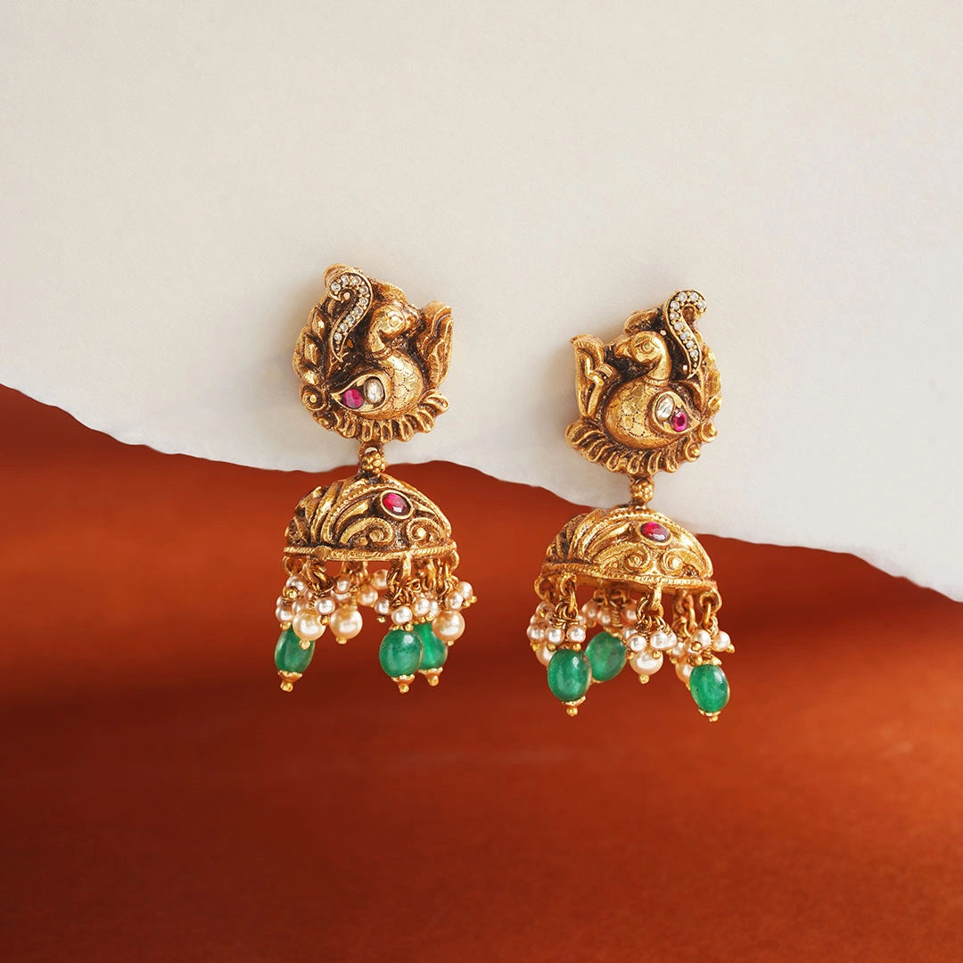 Emerald Peacock Jhumka Earrings Ishna