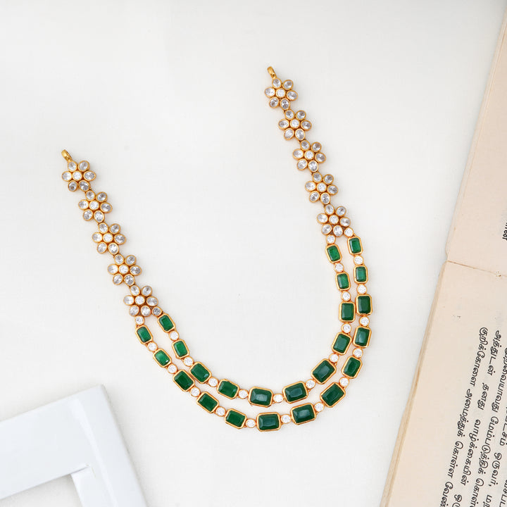 Emerald Swarovski double layer necklace with floral design