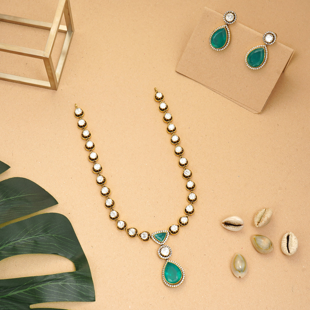 Emerald and moissanite Victorian malai set