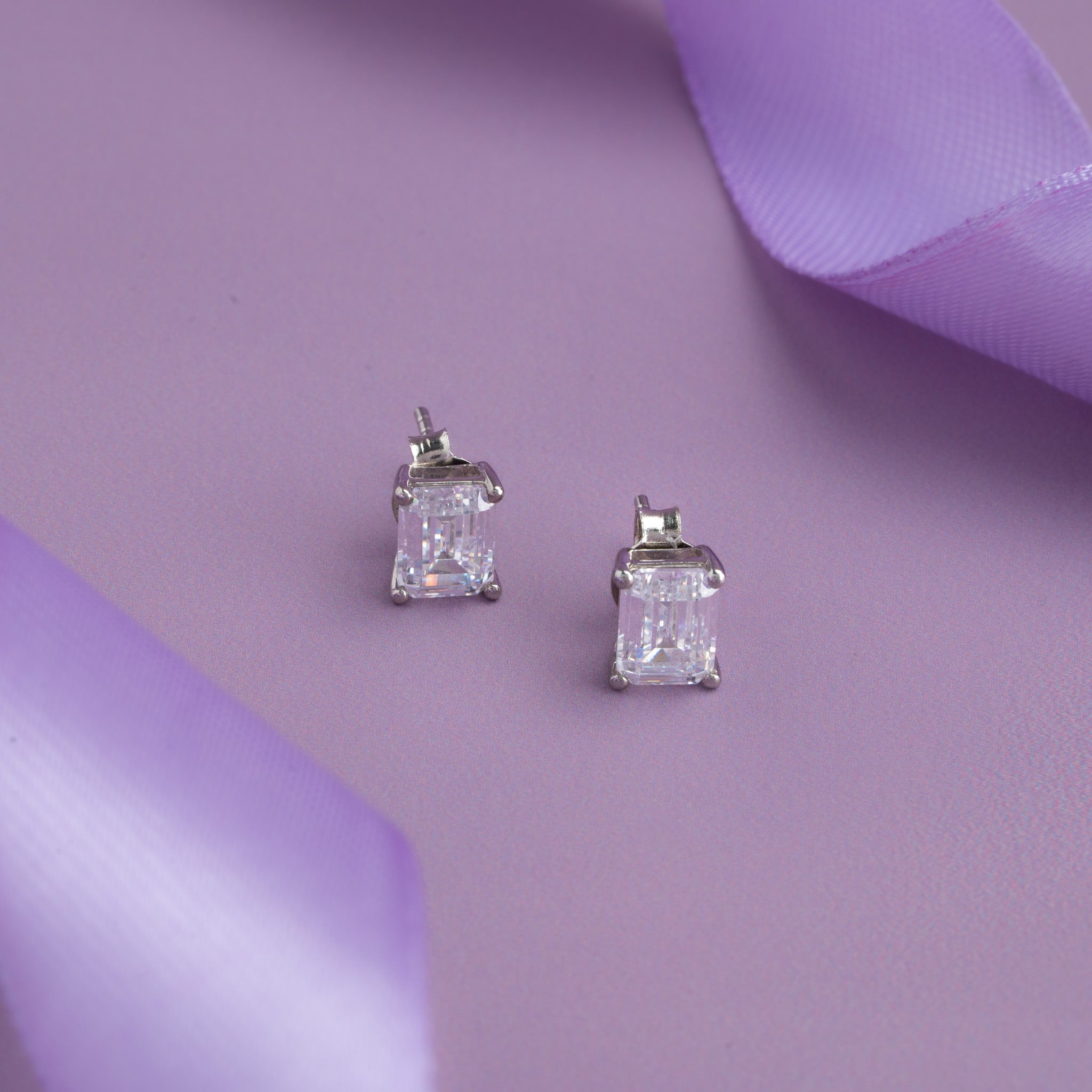 Emerald cut cubic zirconia stud earrings