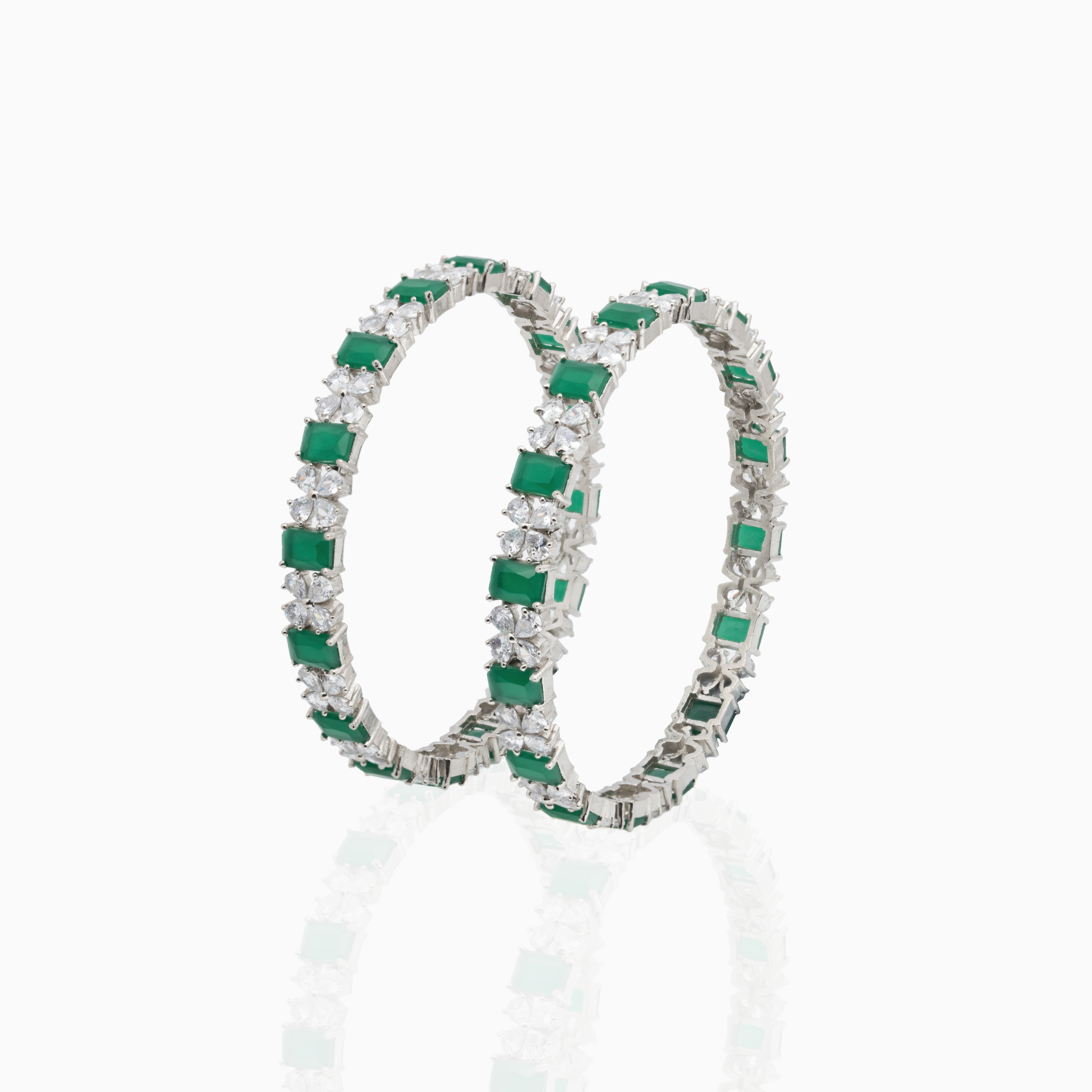 Emerald green stone silver bangles