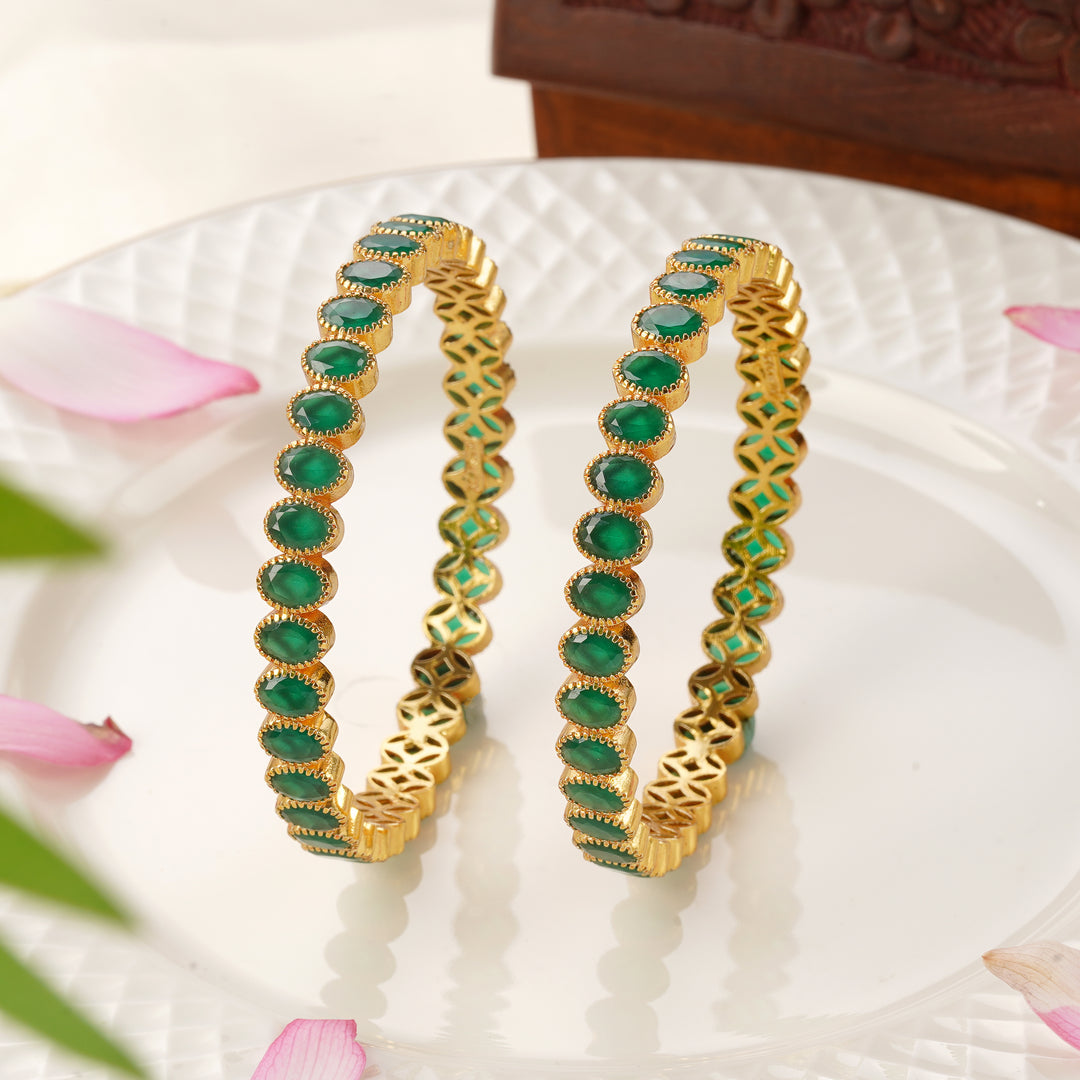 Emerald stone gold bangles for women – size 2.8