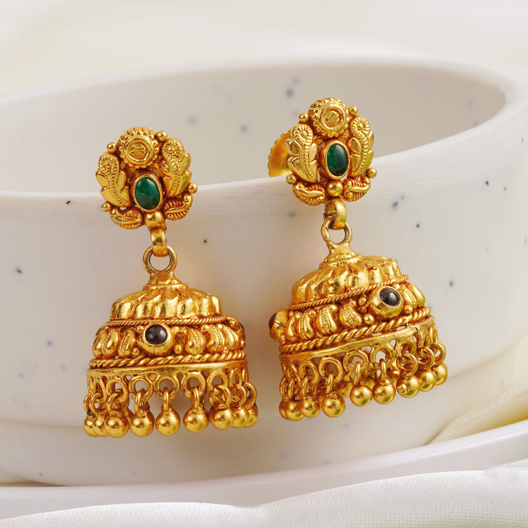 Emerald stone jimikki earrings with antique gold finish