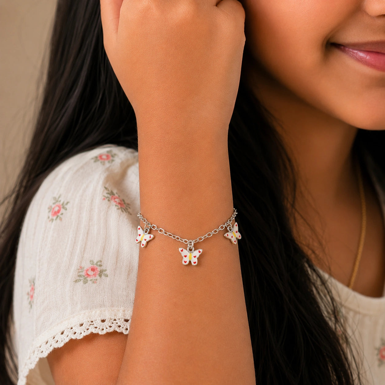 Enamel Butterfly Bracelet in Sterling Silver Ishna