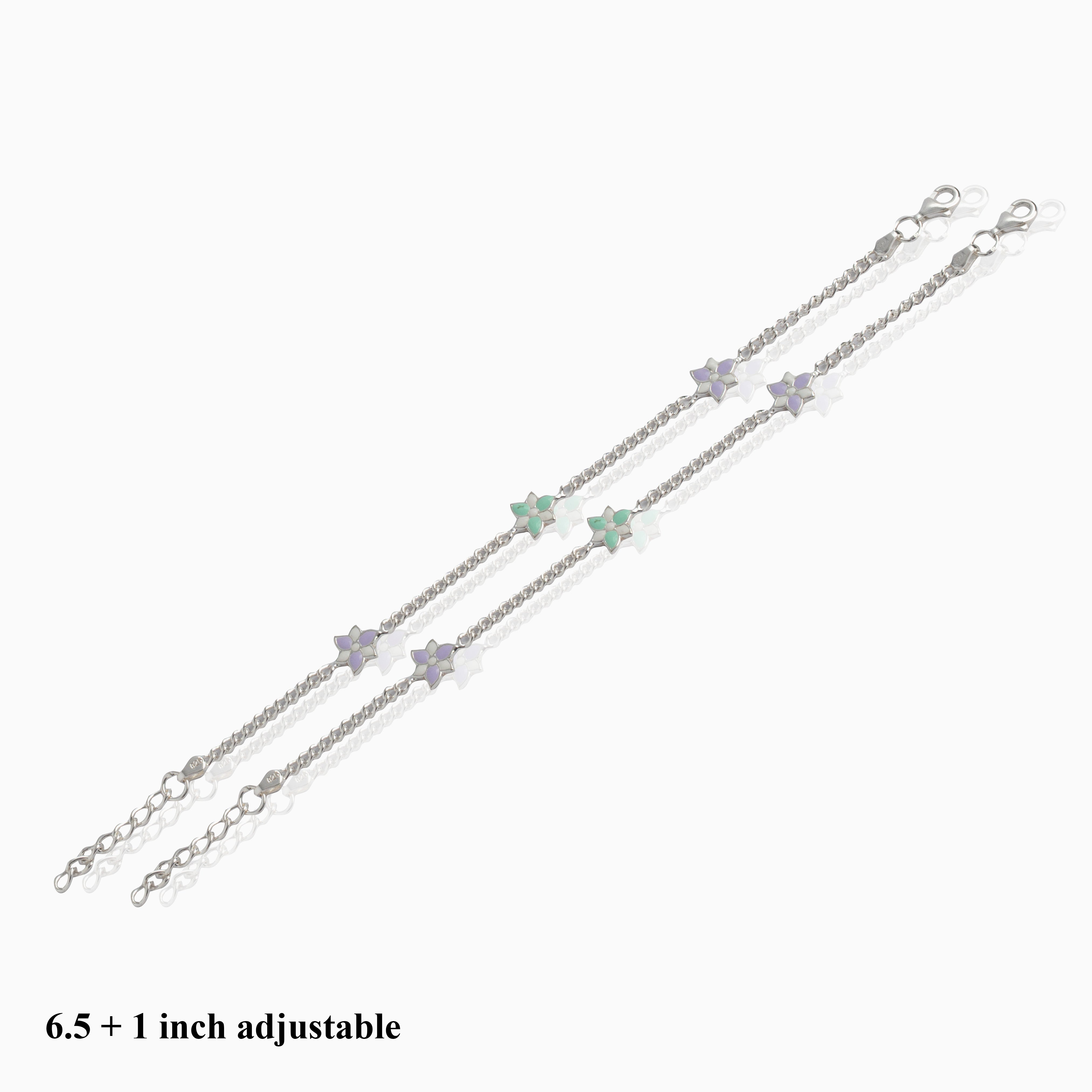 Enamel Flower Design Charm Anklet