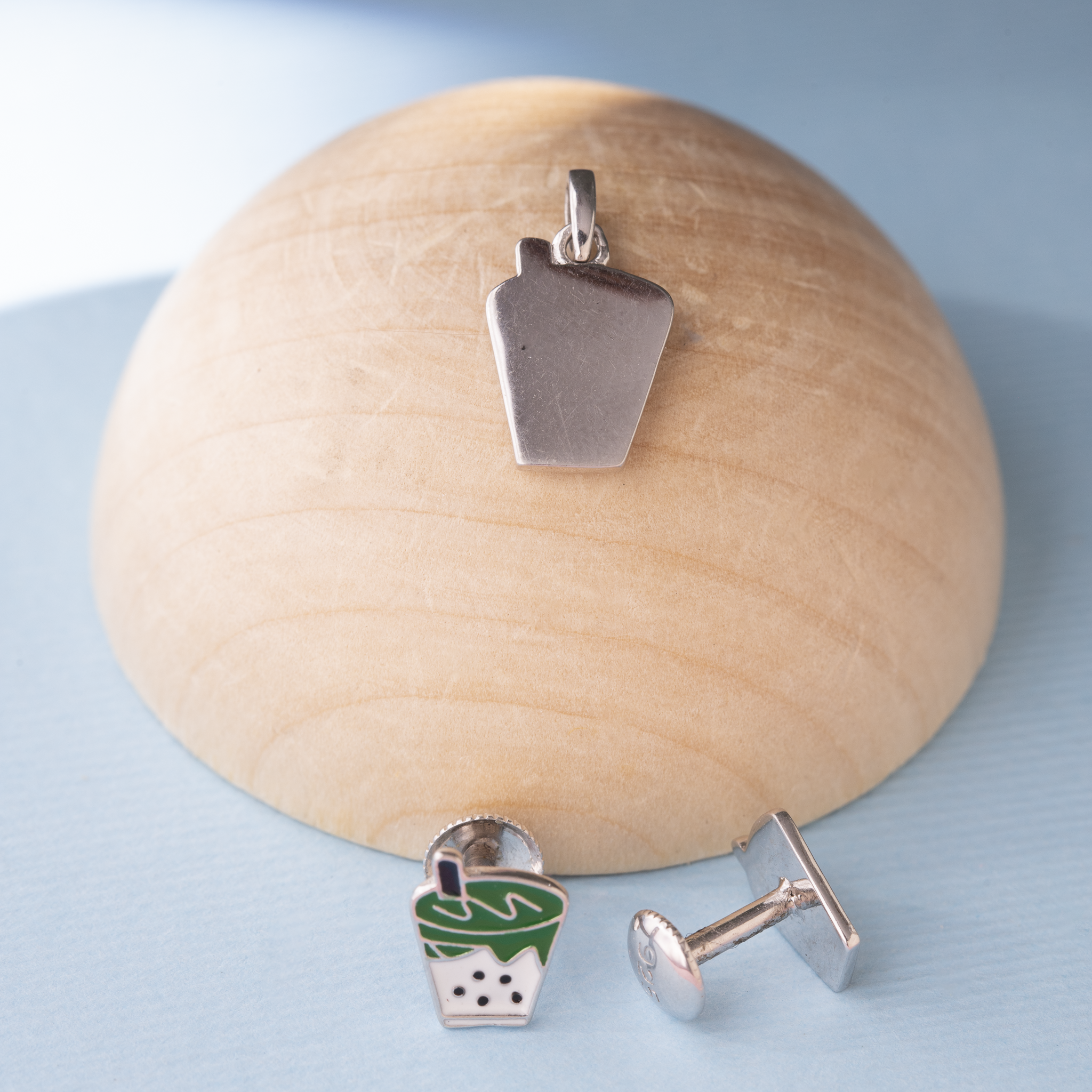 Enamel bubble tea silver kids jewelry