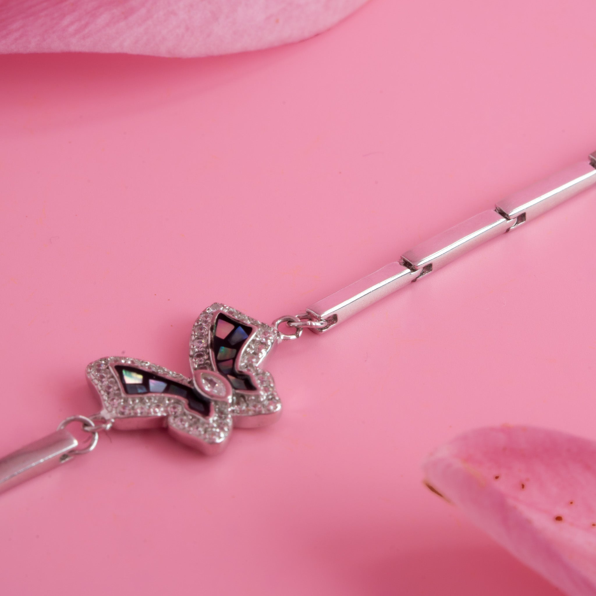 Enamel butterfly silver bracelet for women