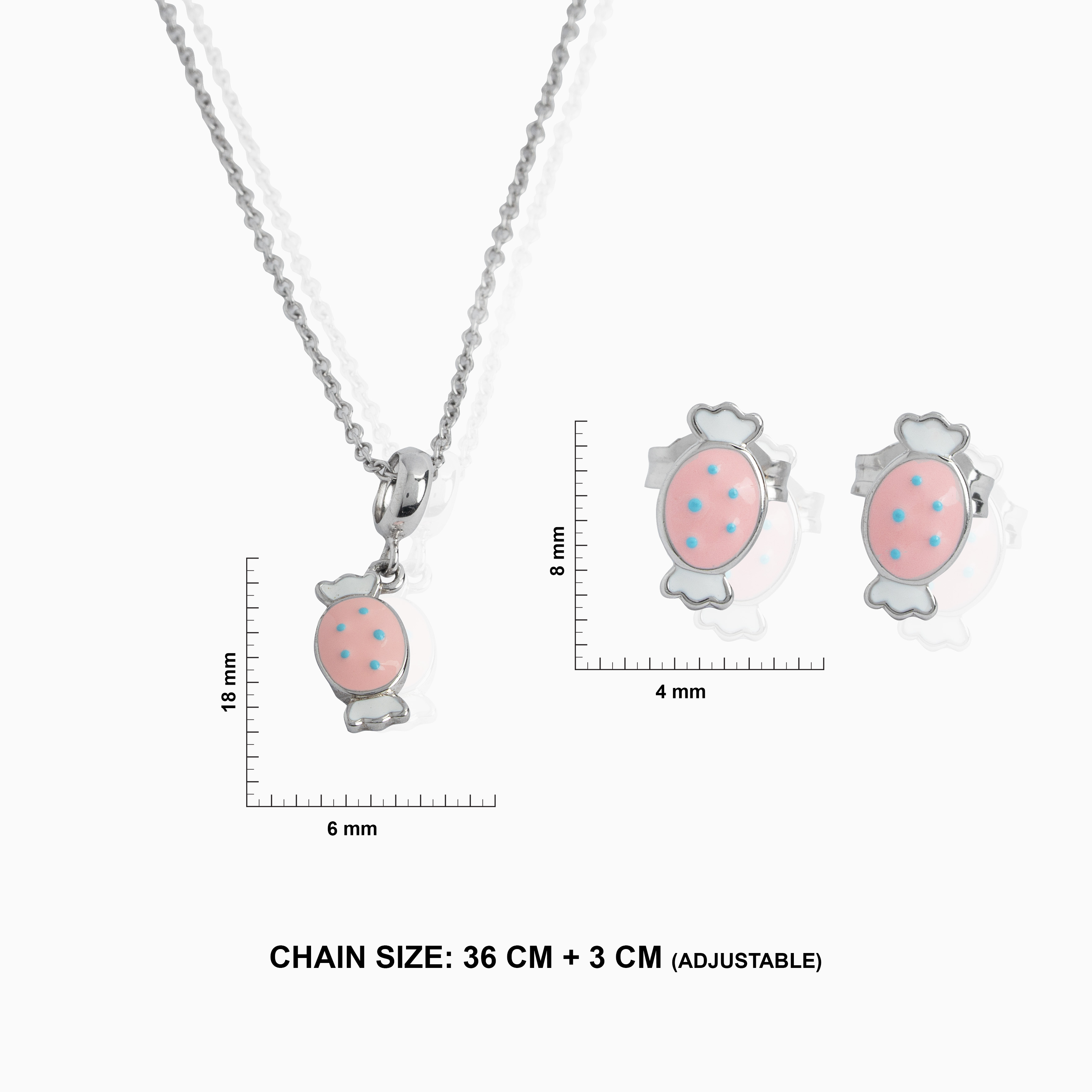 Enamel candy charm silver jewellery set