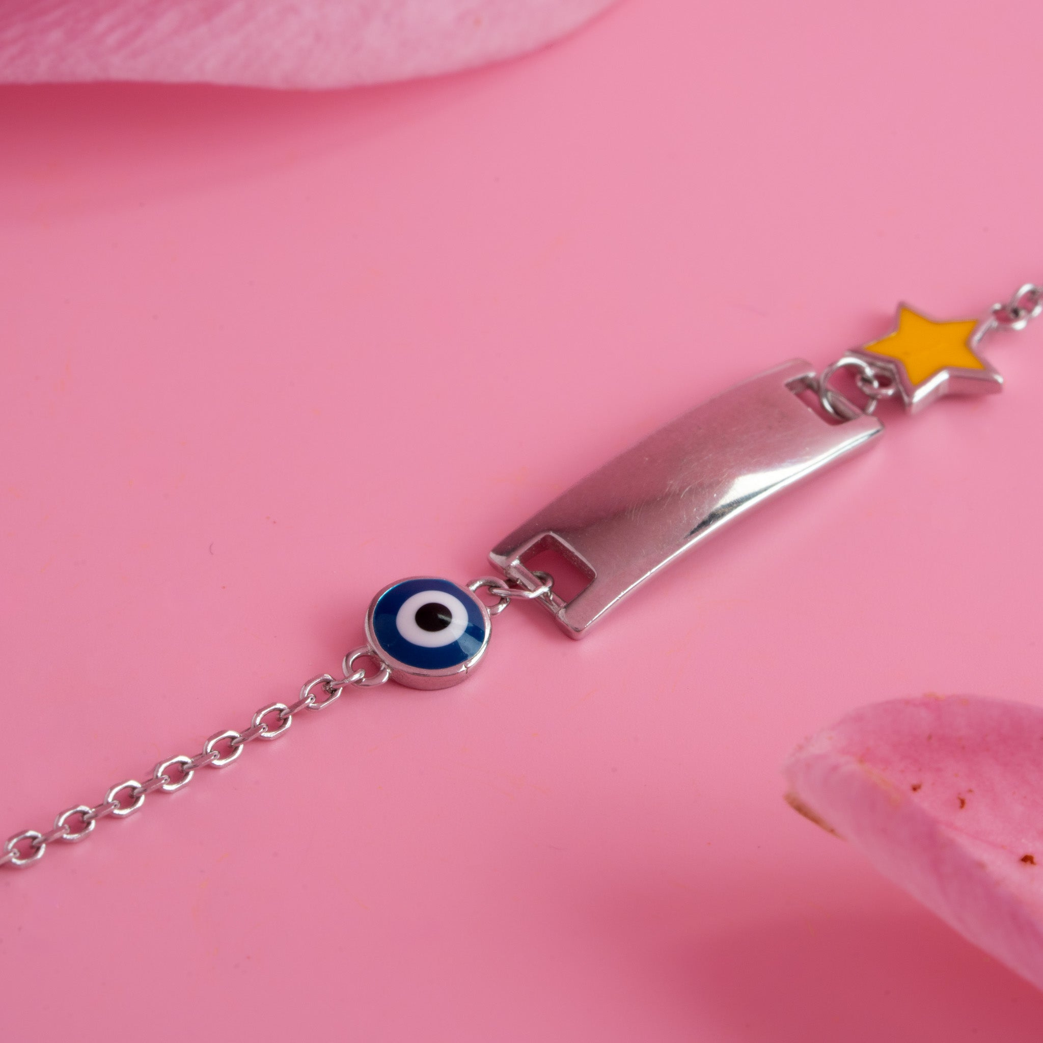 Enamel evil eye and star silver bracelet