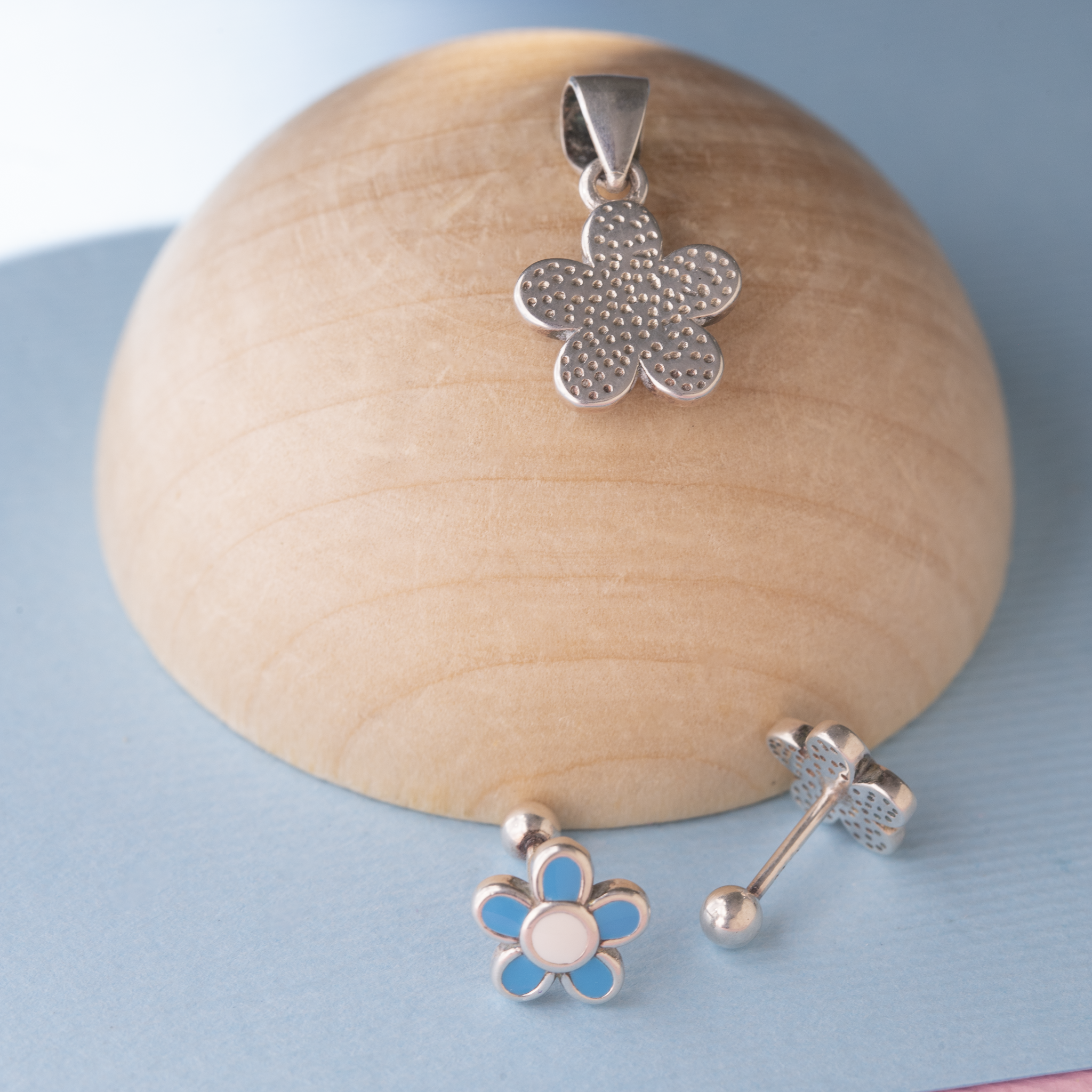 Enamel flower silver kids jewelry