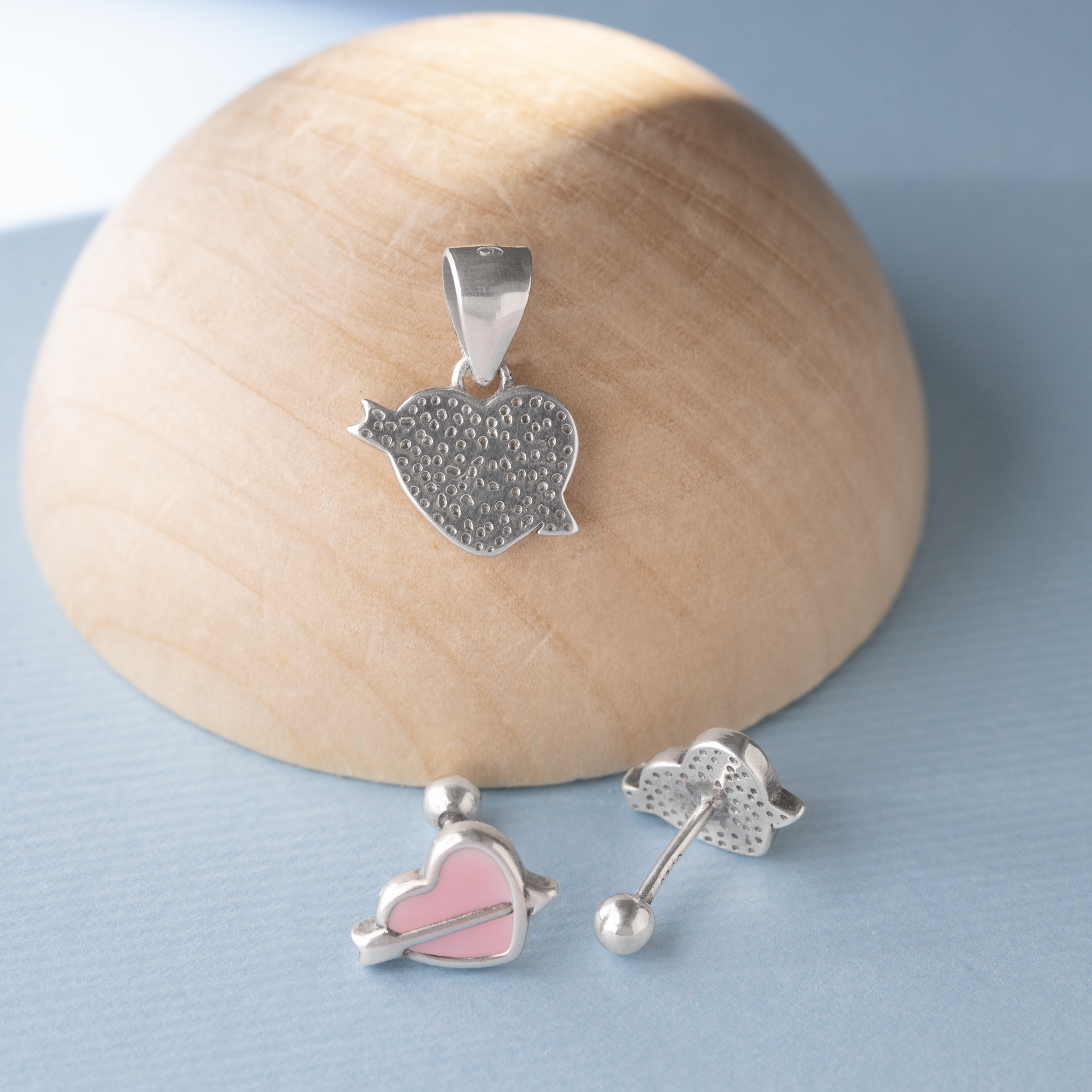 Enamel pink heart silver kids jewelry