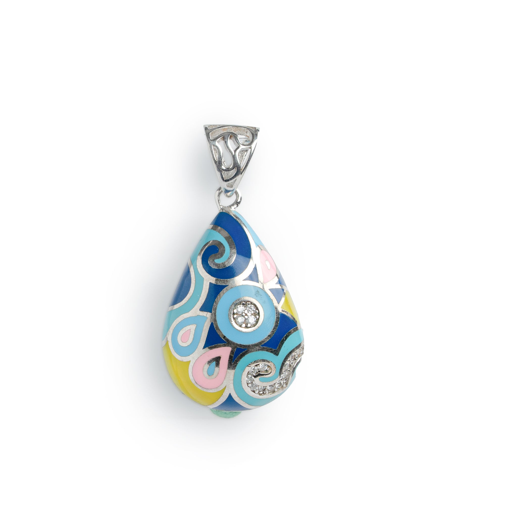 Enamel teardrop silver pendant