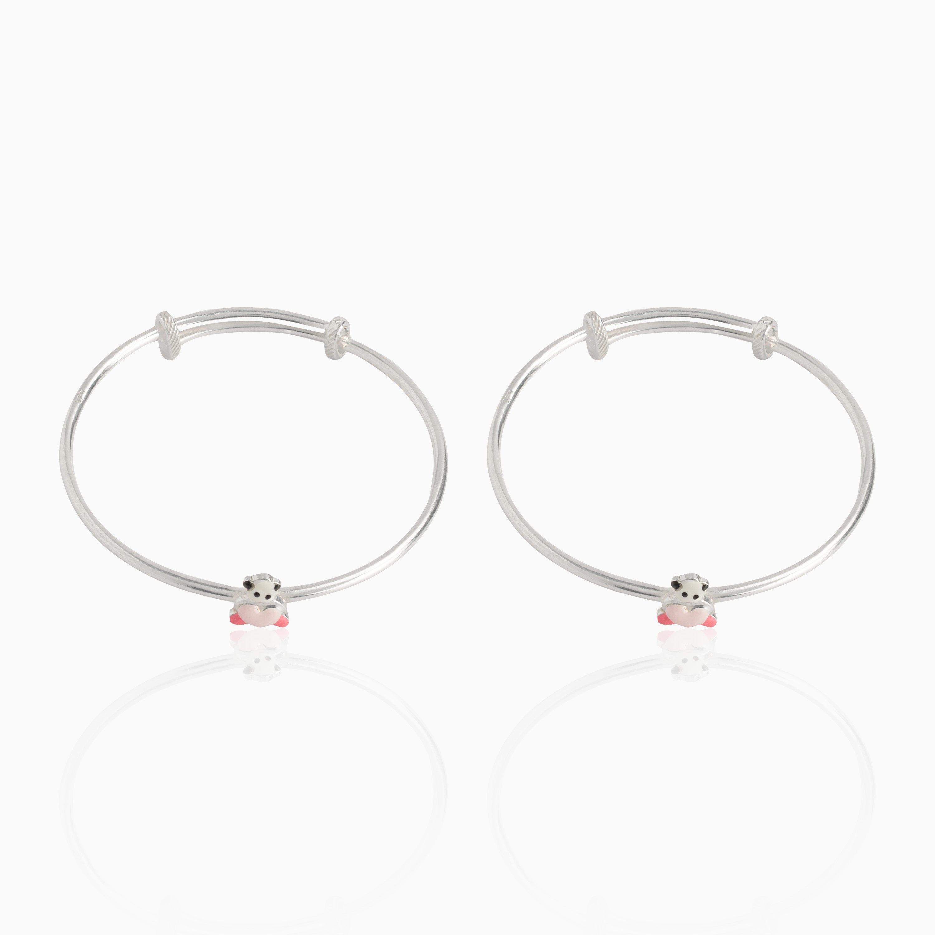 Enamel teddy bear silver baby bangle