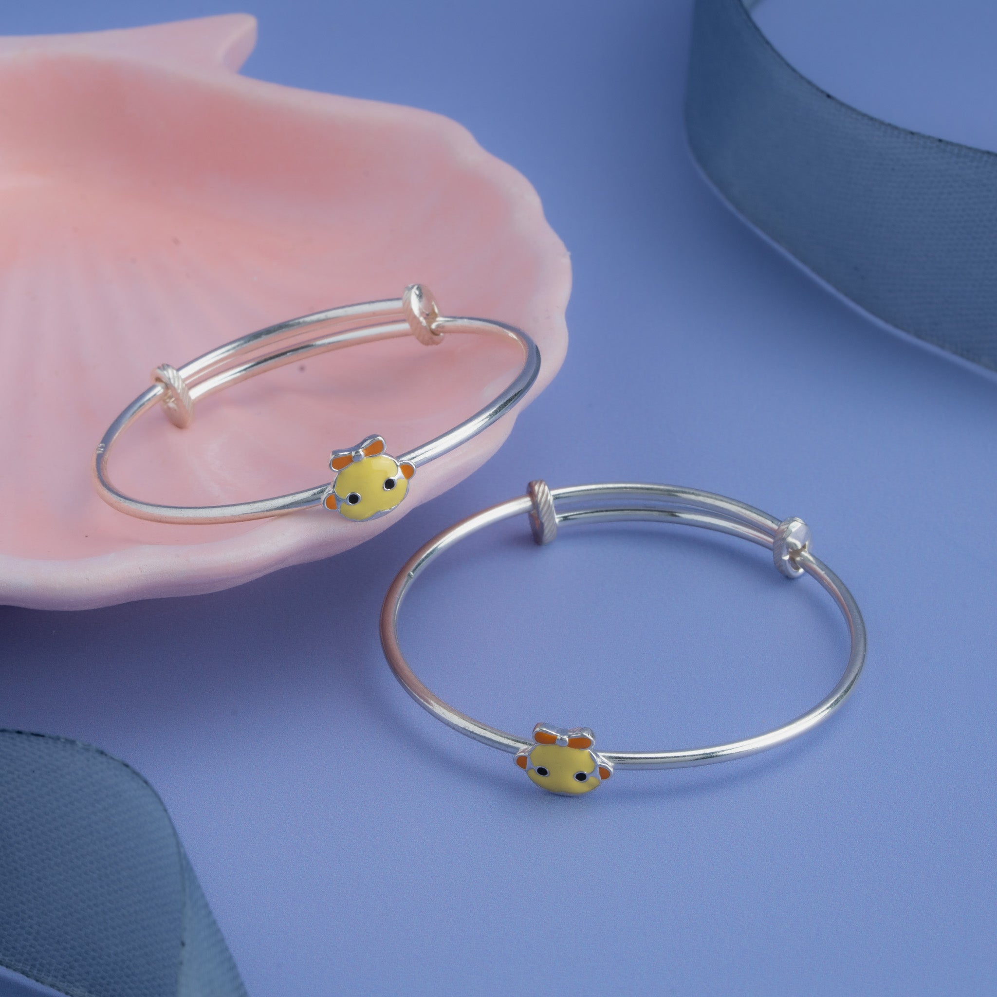 Enamel yellow chick baby silver bangle