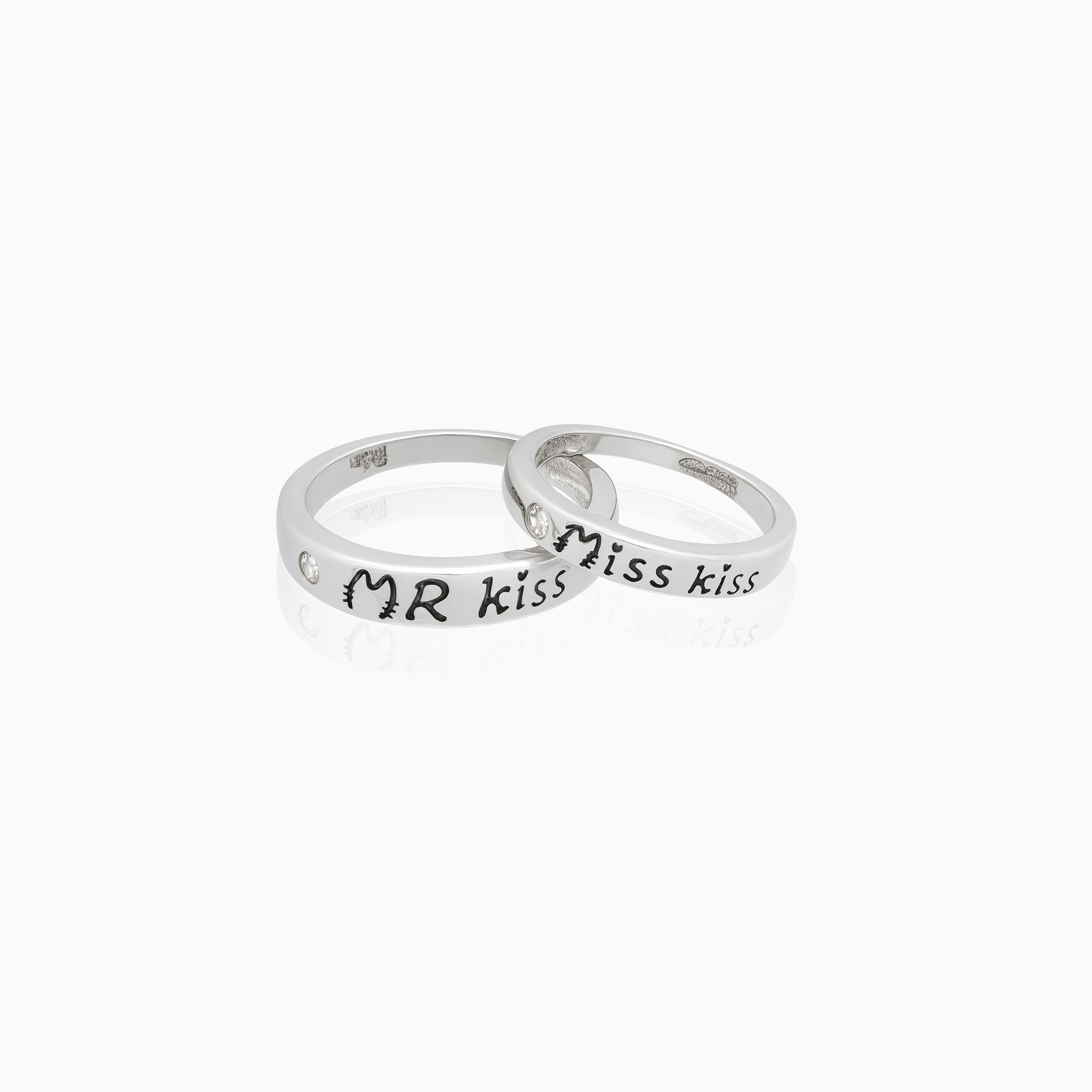 Engraved Mr Mrs promise rings silver