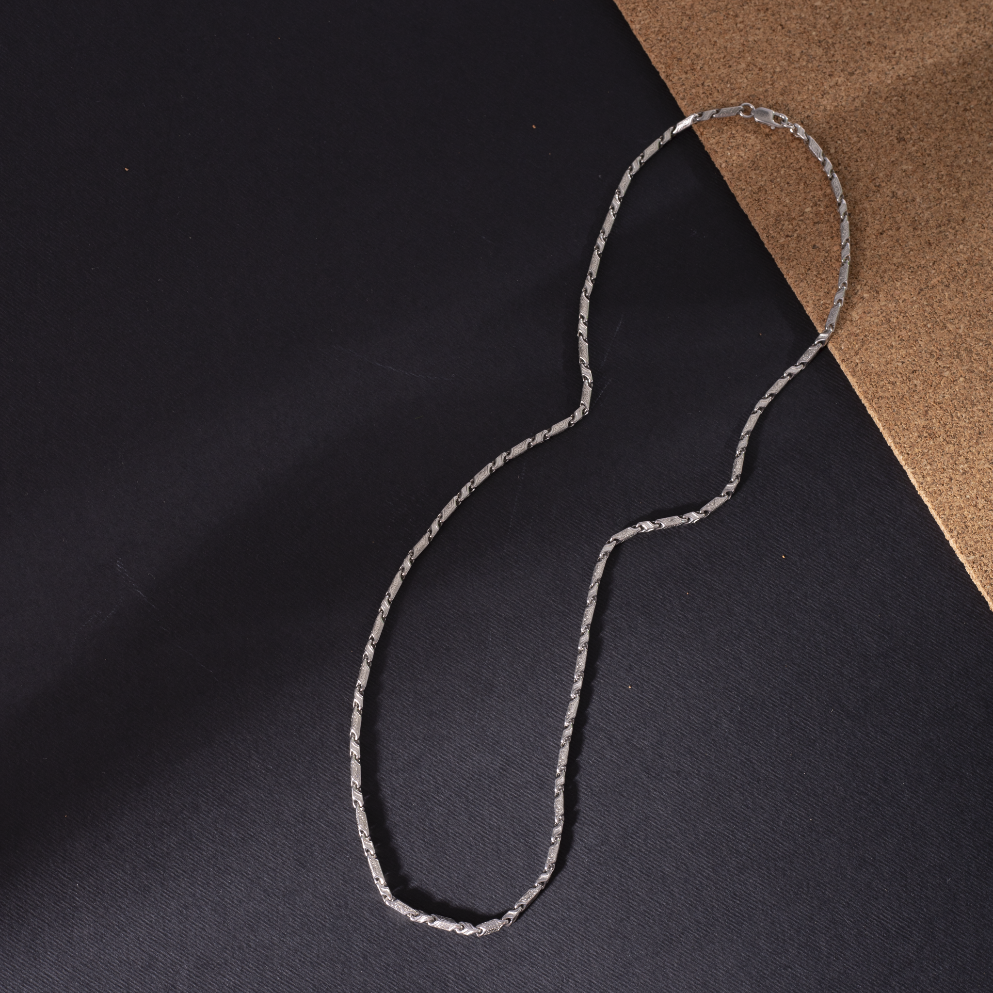 Engraved hex link silver chain