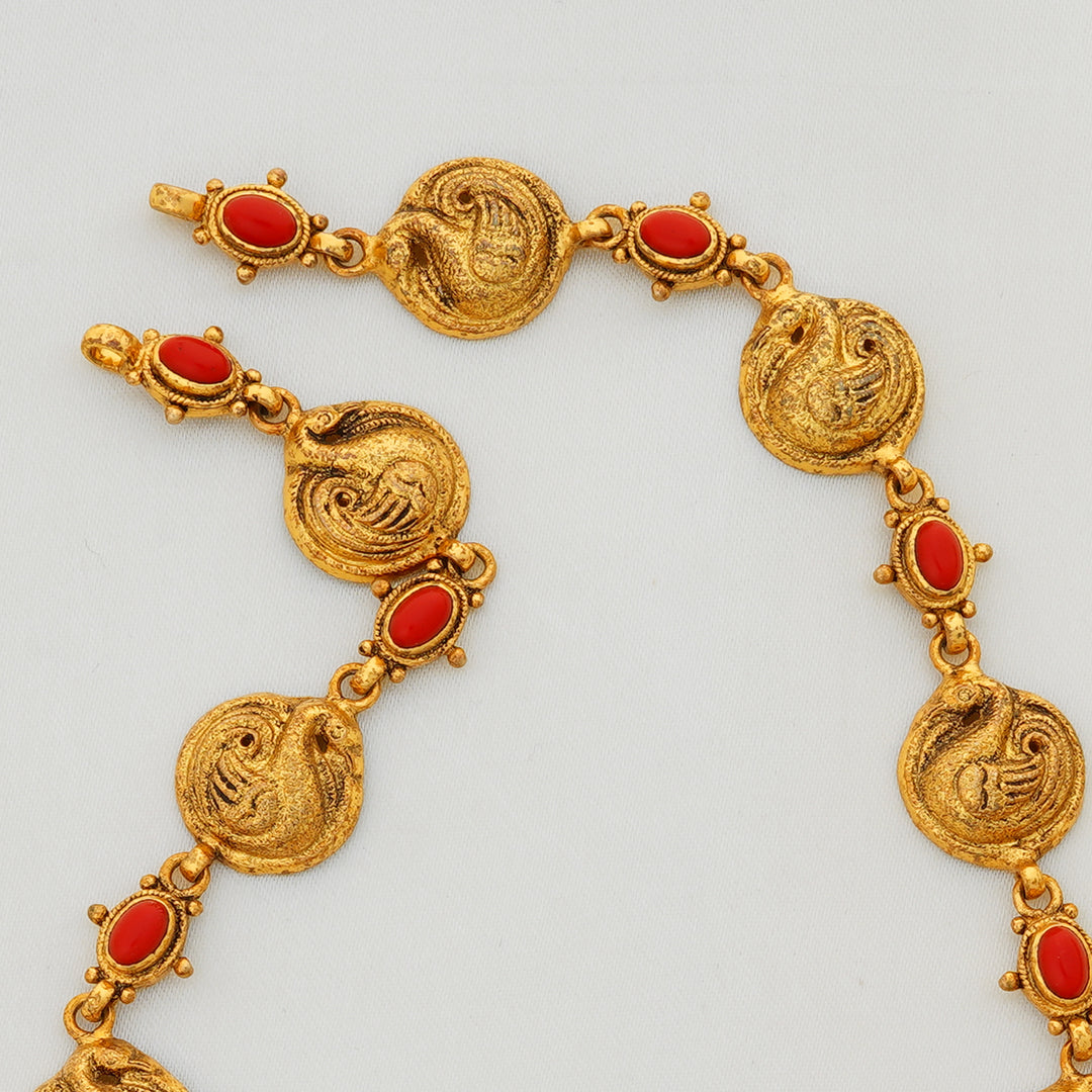 Ethnic Lakshmi Necklace with CZ and Red Coral Accents