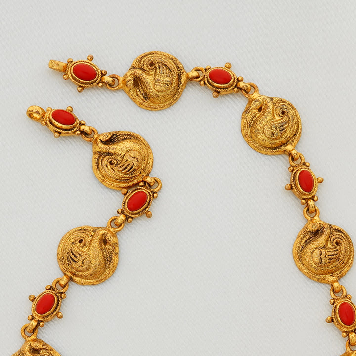 Ethnic Lakshmi Necklace with CZ and Red Coral Accents