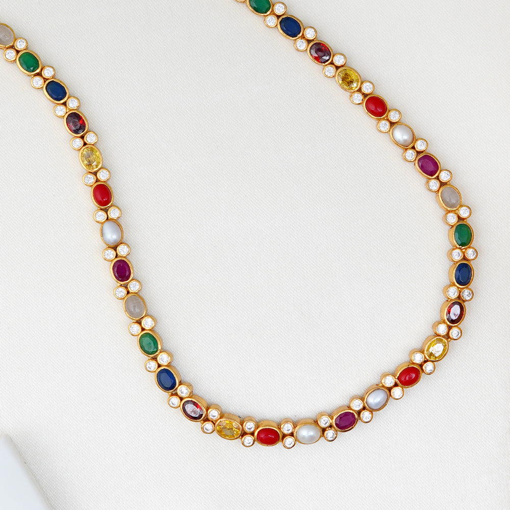 Ethnic oval gemstone necklace with gold plated finish