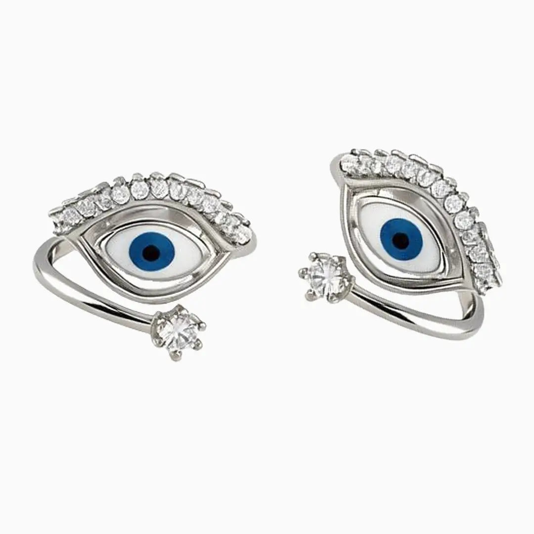 Evil eye crystal toe rings pair