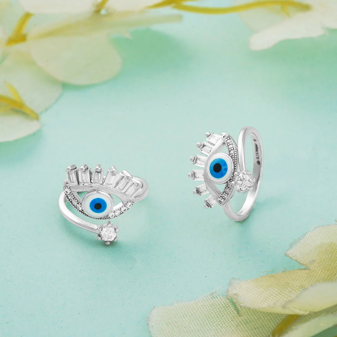 Evil eye toe ring with stone silver detailing