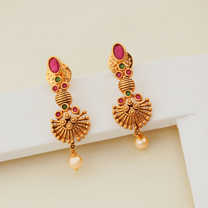Festive Wear Ruby Necklace and Stud Earrings Set
