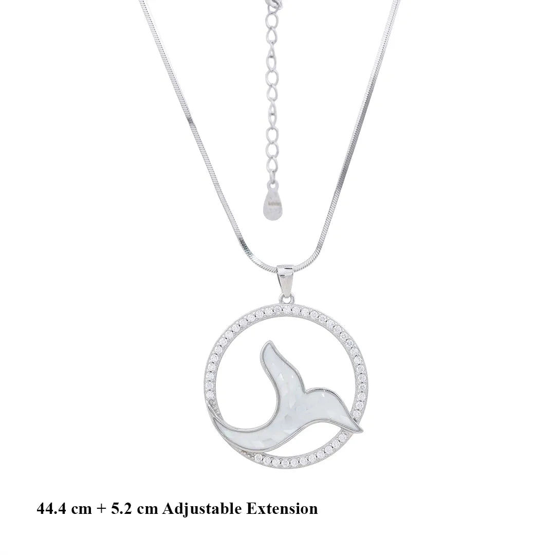 Fish Tail Pendant silver Chain & Earrings 