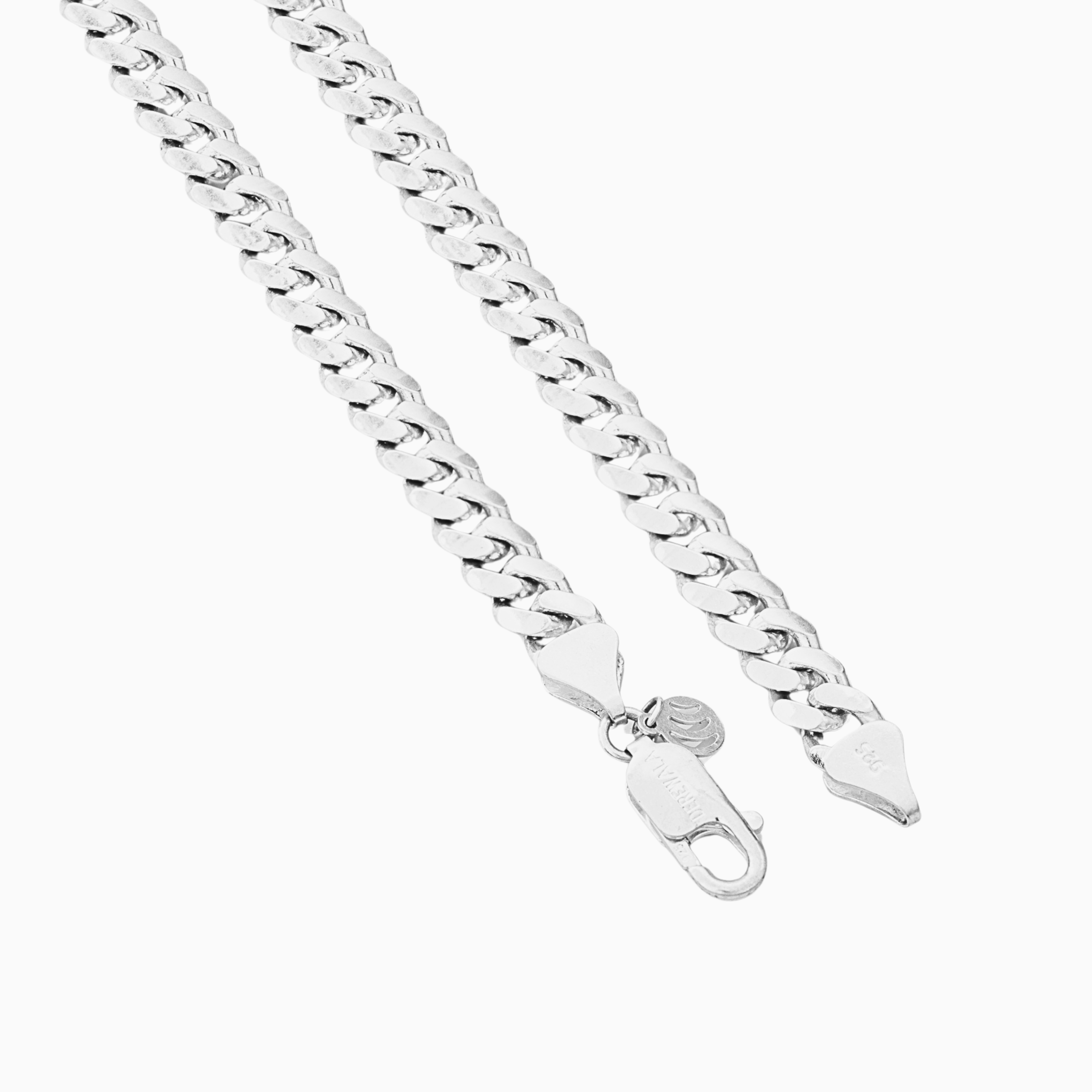 Flat curb silver chain for men