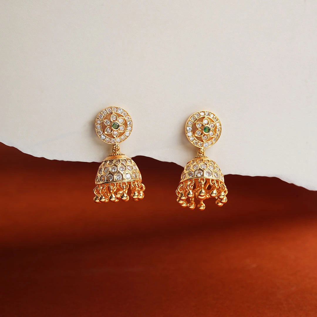 Floral CZ Jhumka Earrings Ishna