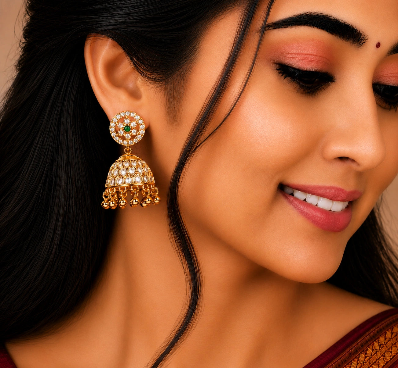 Floral CZ Jhumka Earrings in Gold Plated Slver Ishna
