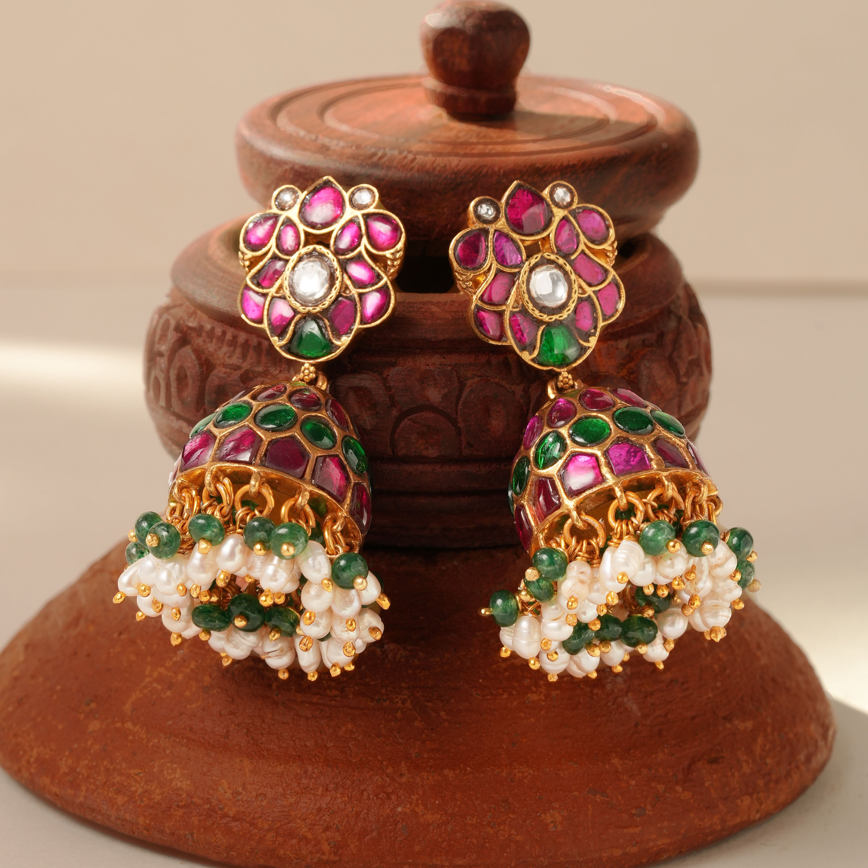  Floral Kundan Gold Plated Silver Jhumka Earrings Ishna