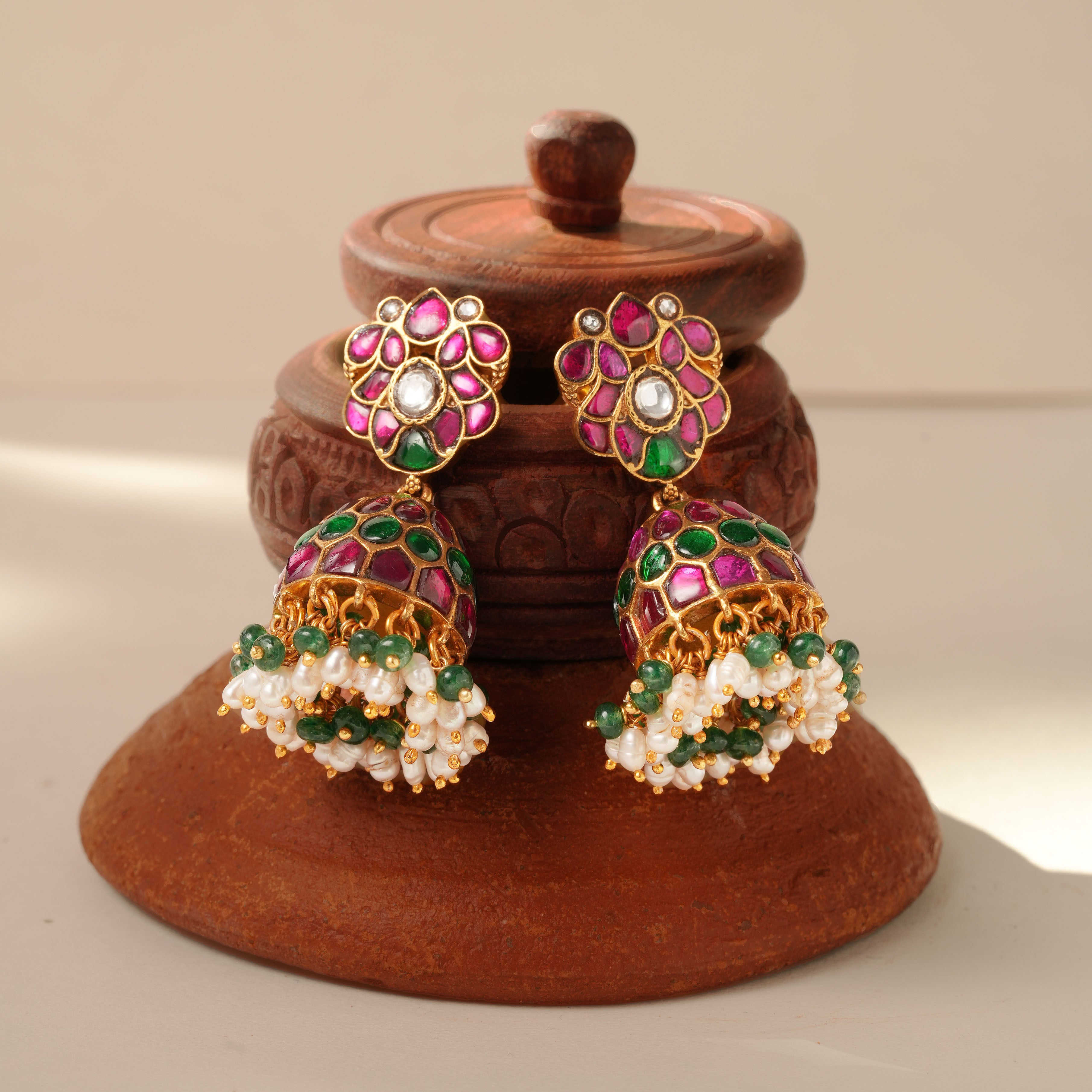  Floral Kundan Jhumka Earrings Ishna