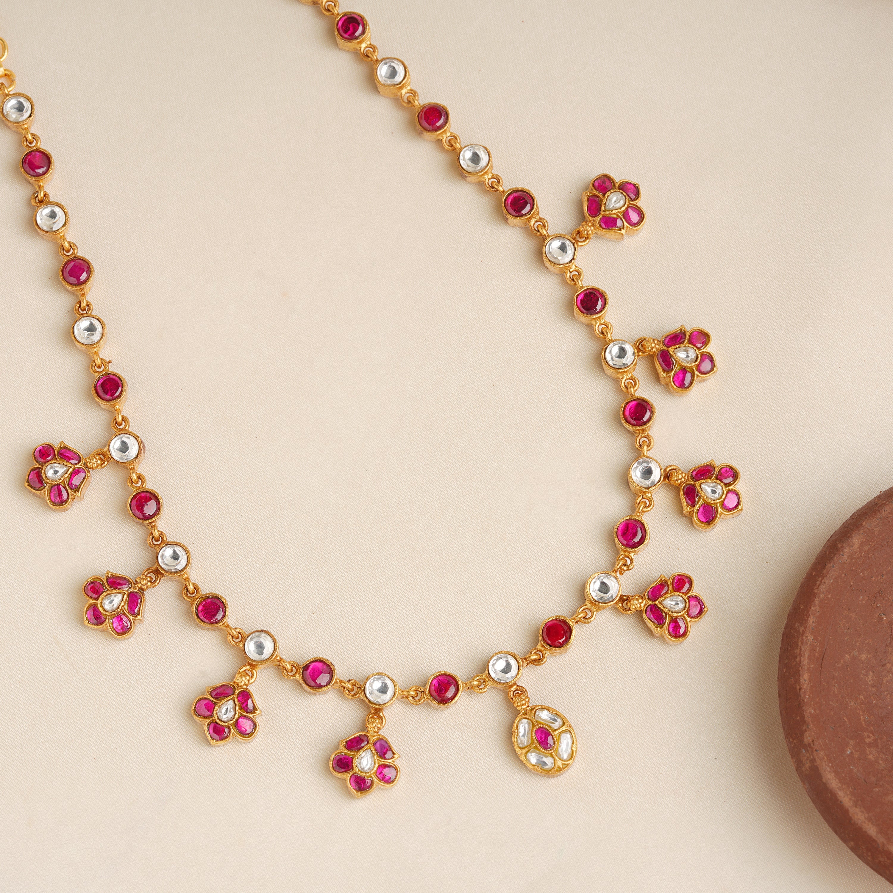 Floral Kundan necklace with ruby stones