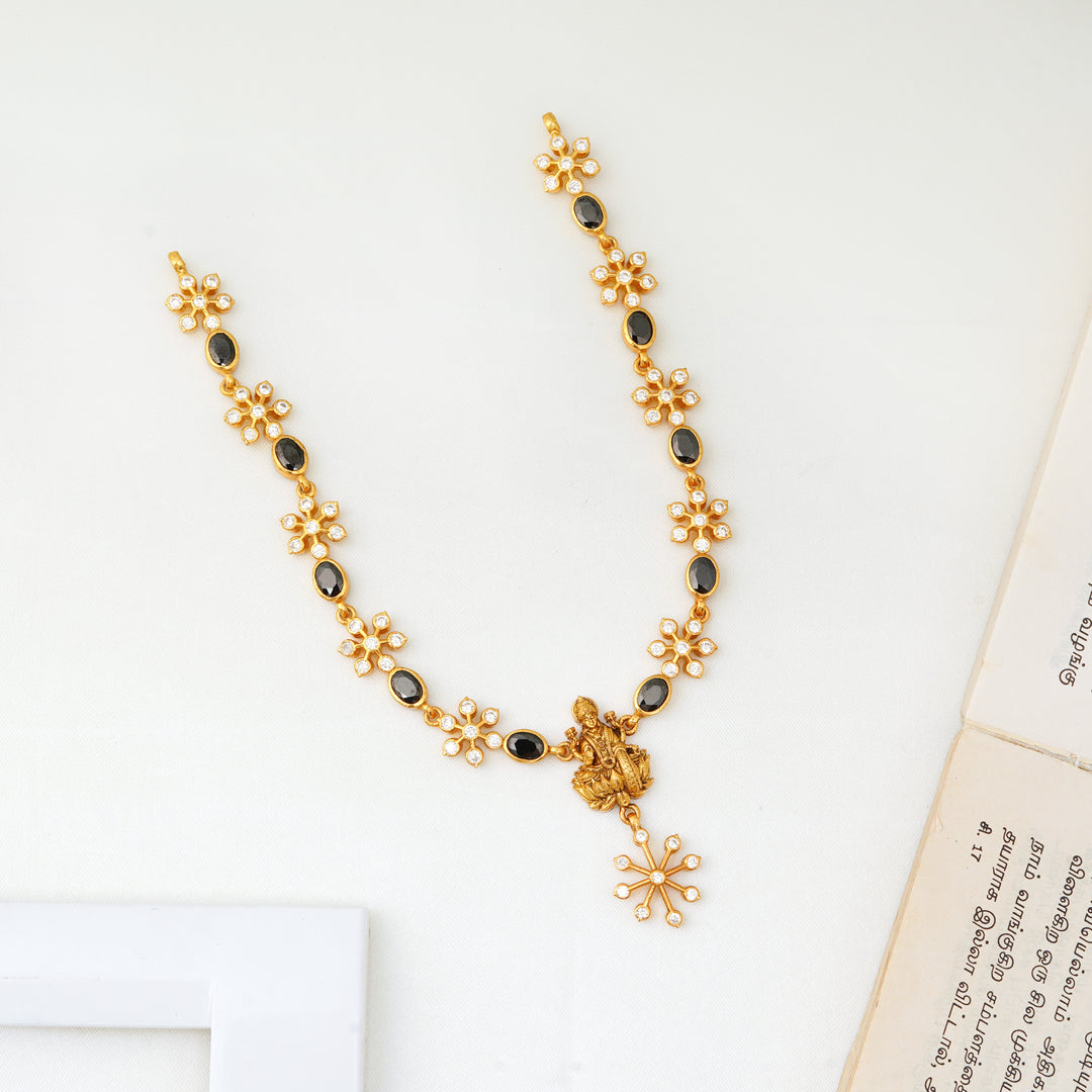 Floral Lakshmi necklace with black onyx and antique gold finish