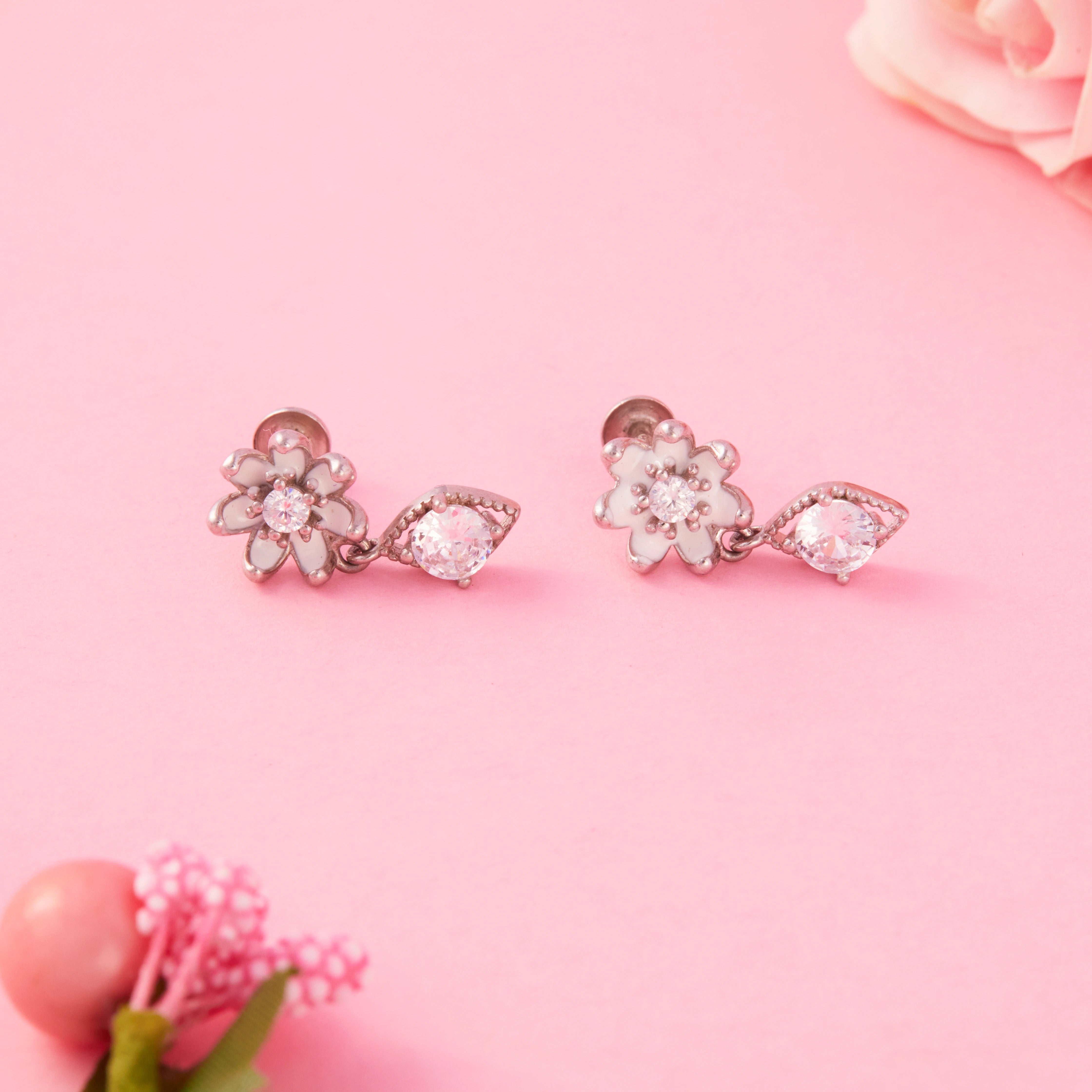 Floral Motif Drop Stud Earrings Ishna