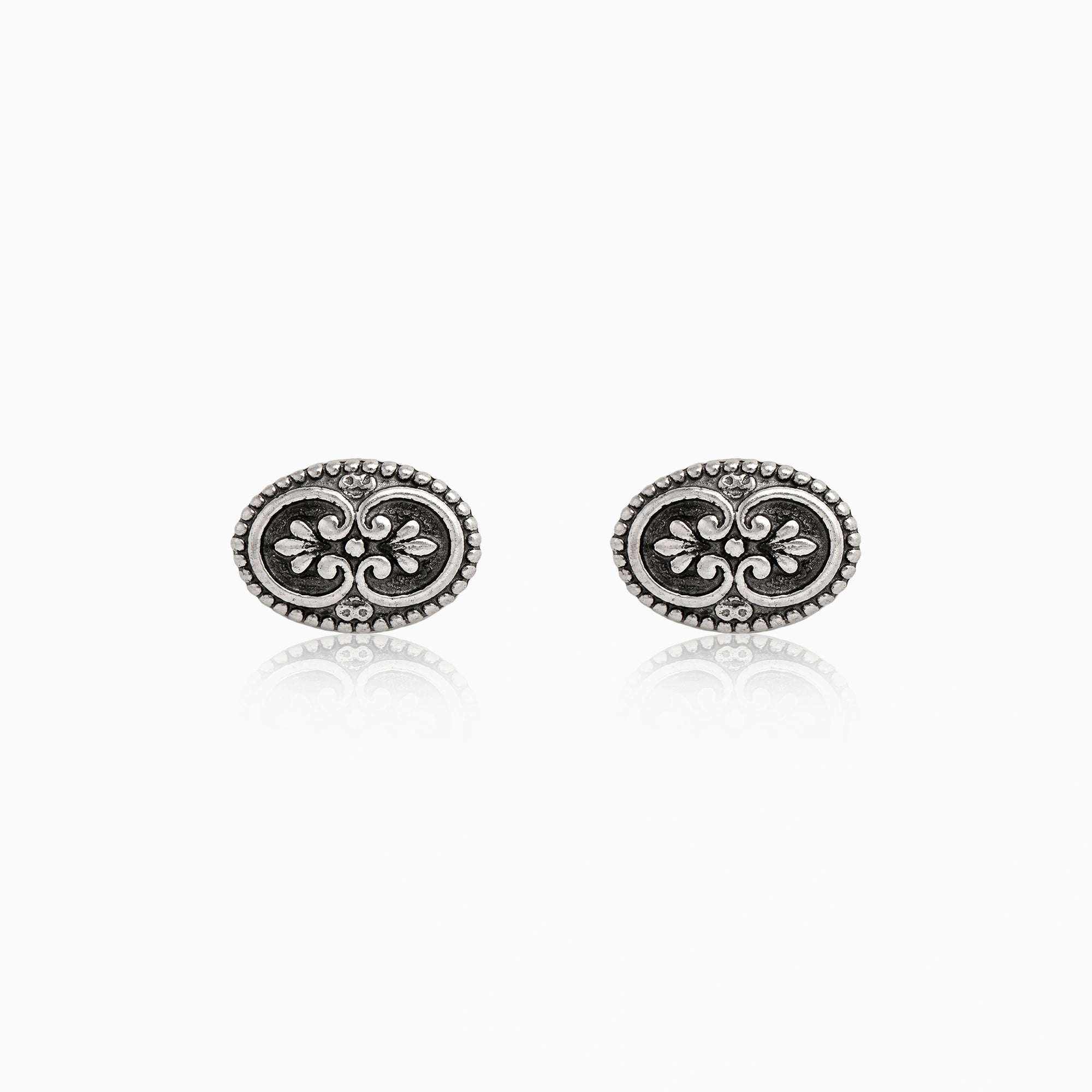 Floral Oval Side Stud Earrings Ishna