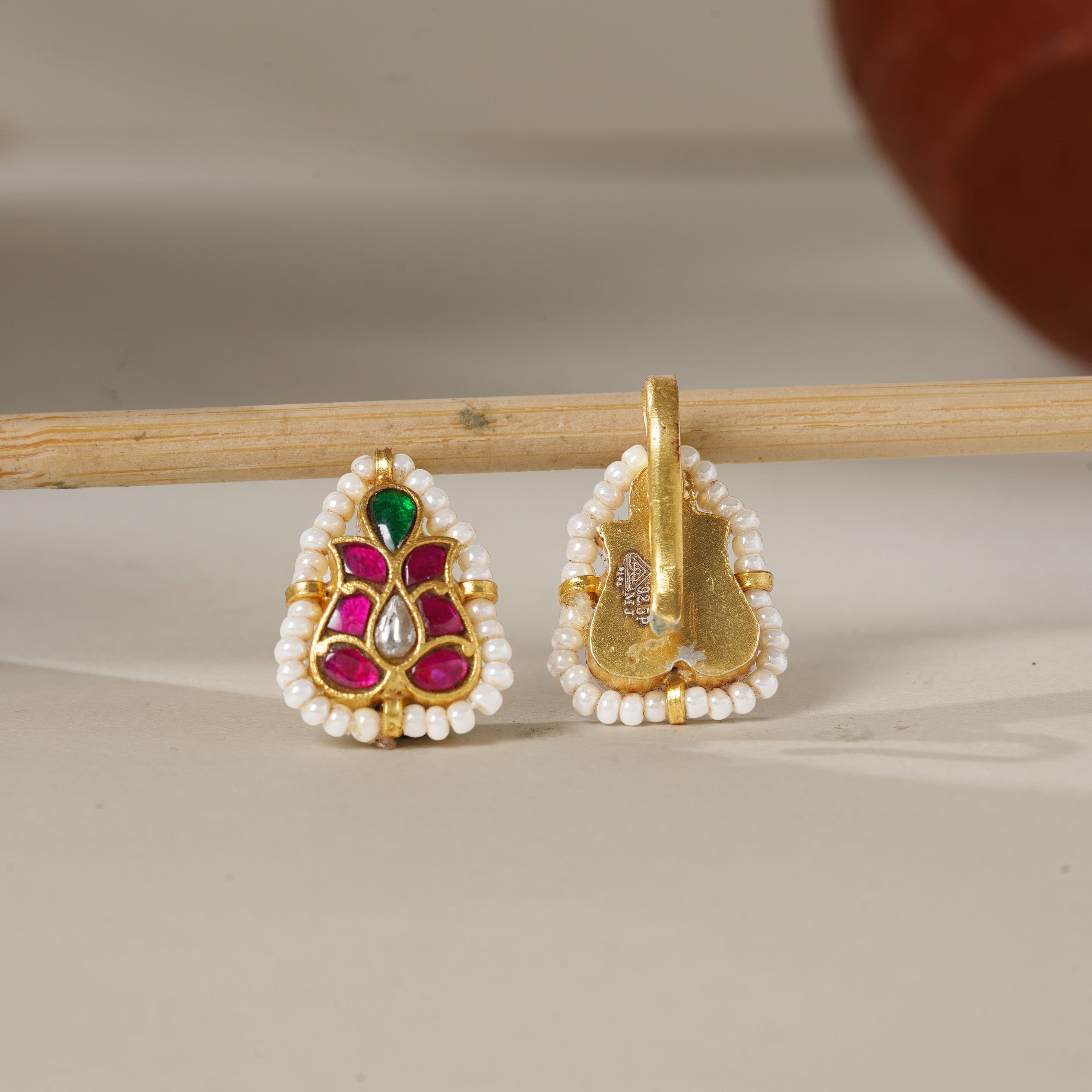 Floral Ruby & Emerald Kundan Stud Earrings