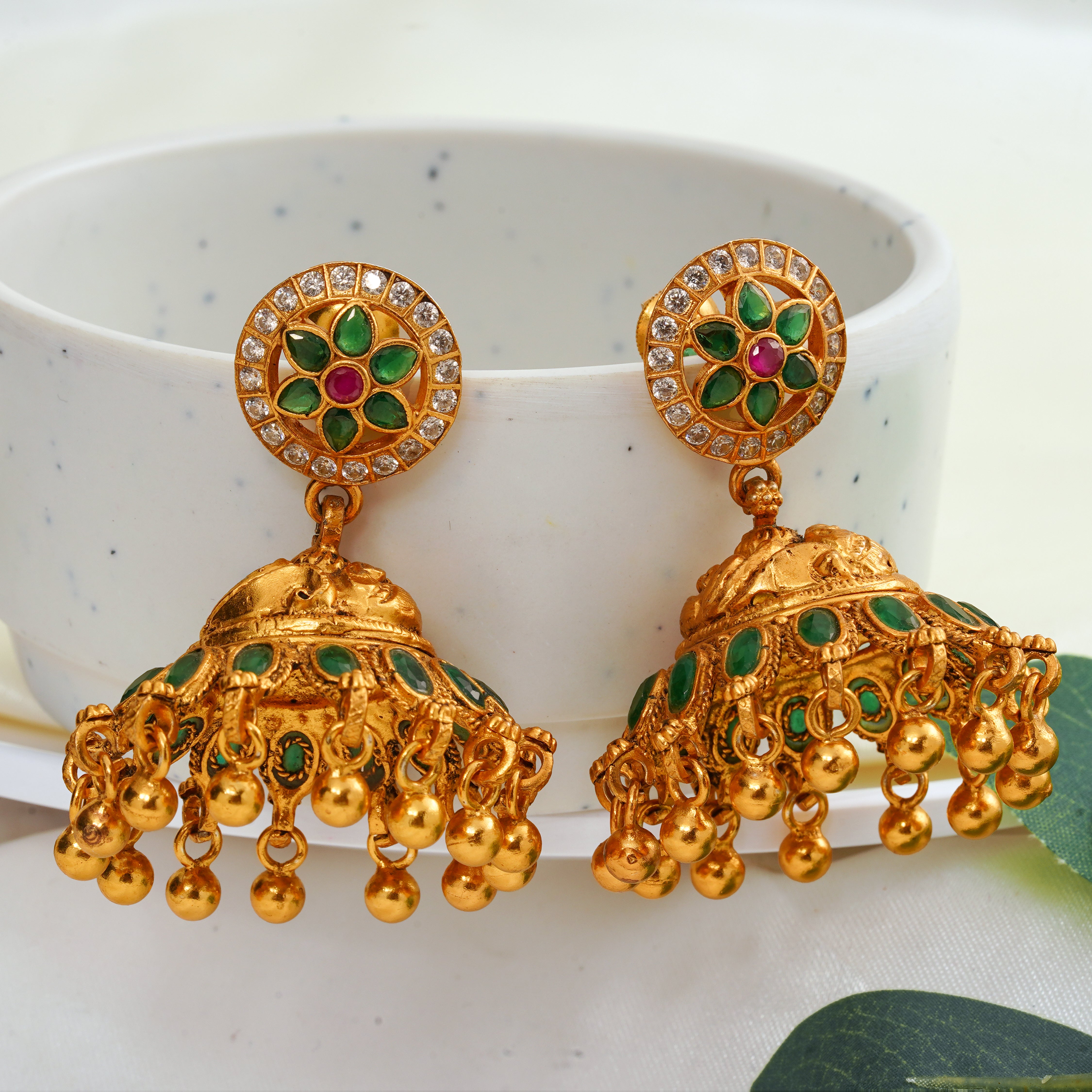Floral Ruby and Emerald Jimikki Earrings

