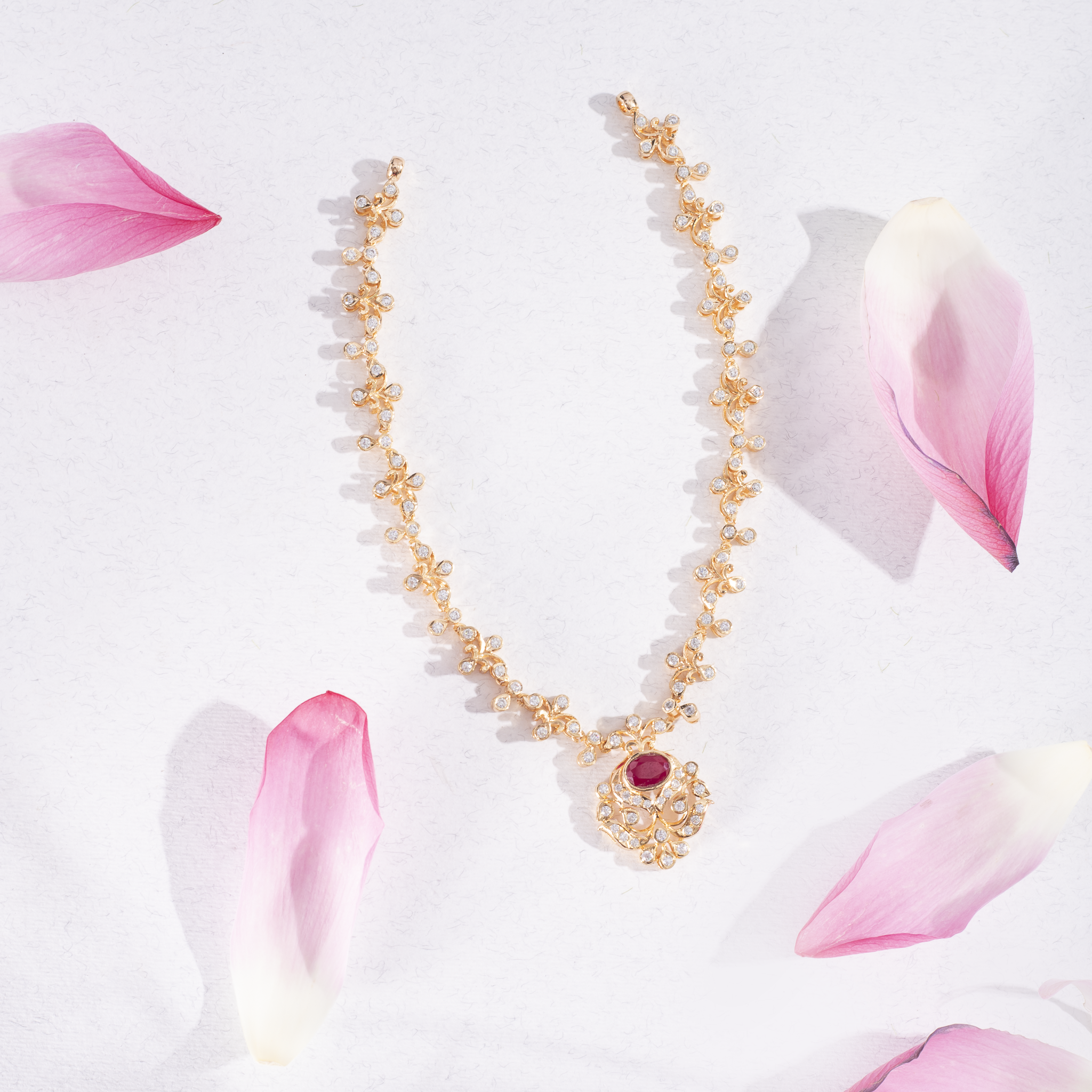 Floral motif ruby stone bridal necklace