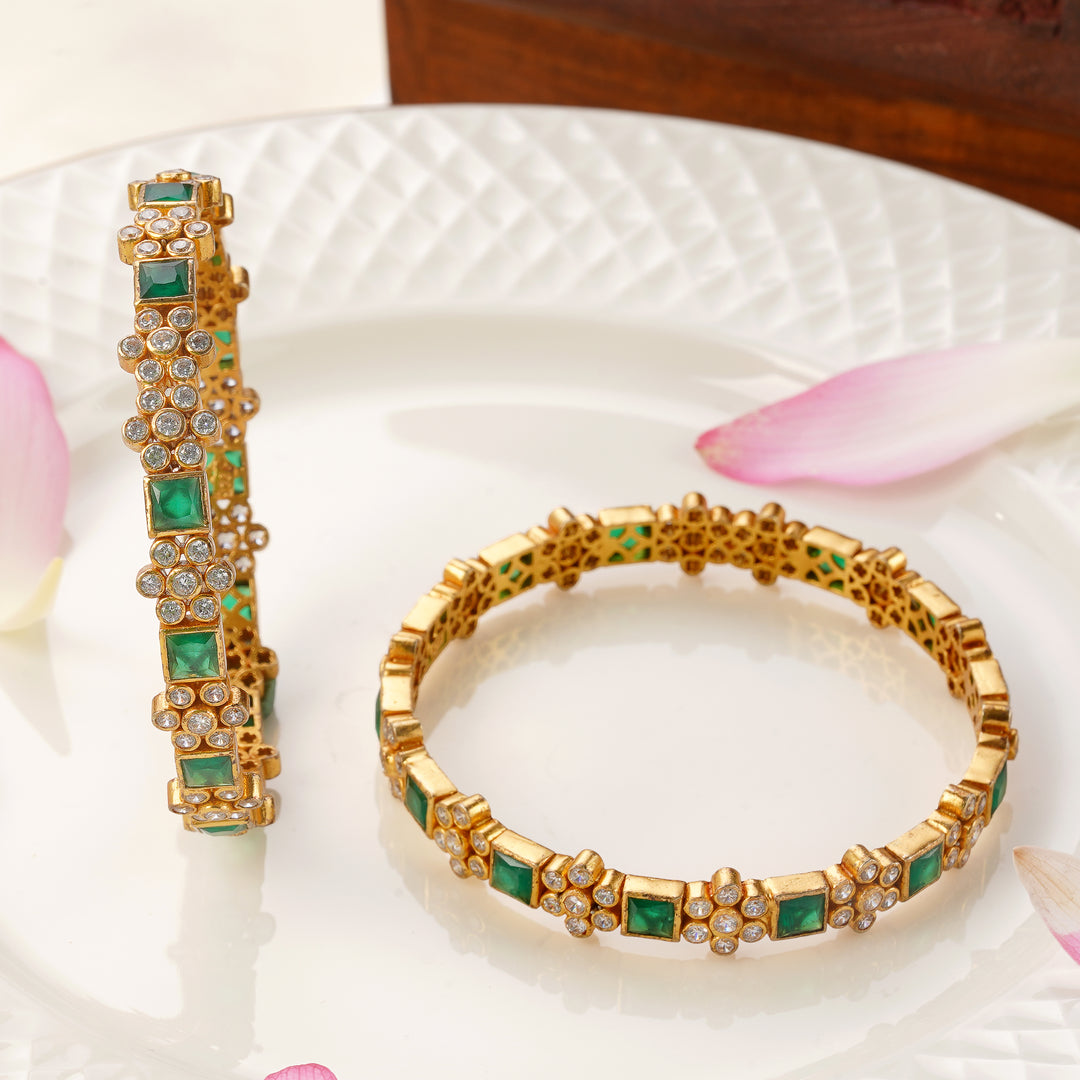 Floral pattern gold Plated bangles for weddings and festive wear