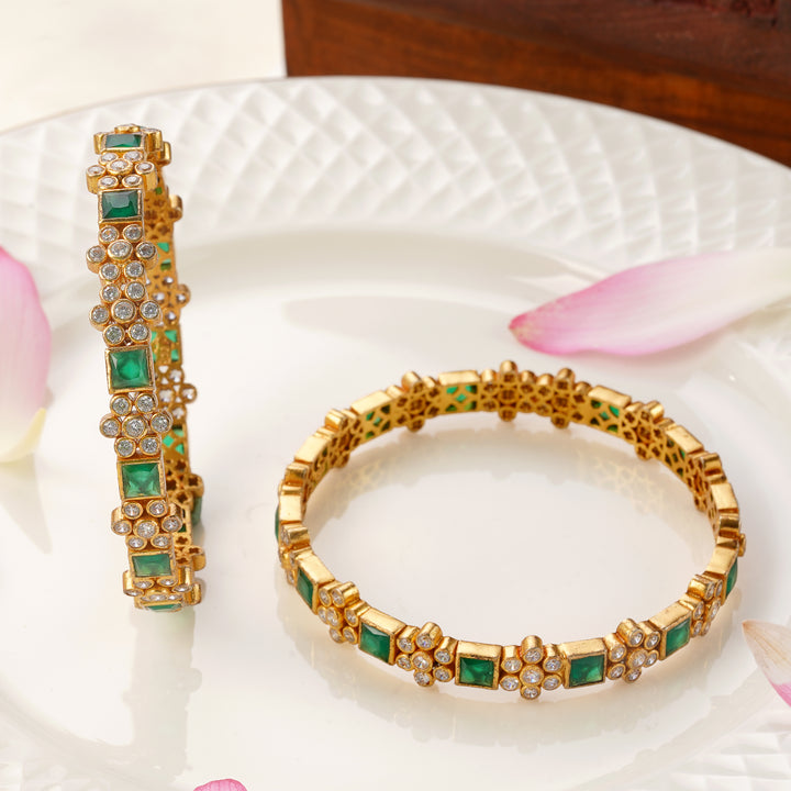 Floral pattern gold Plated bangles for weddings and festive wear
