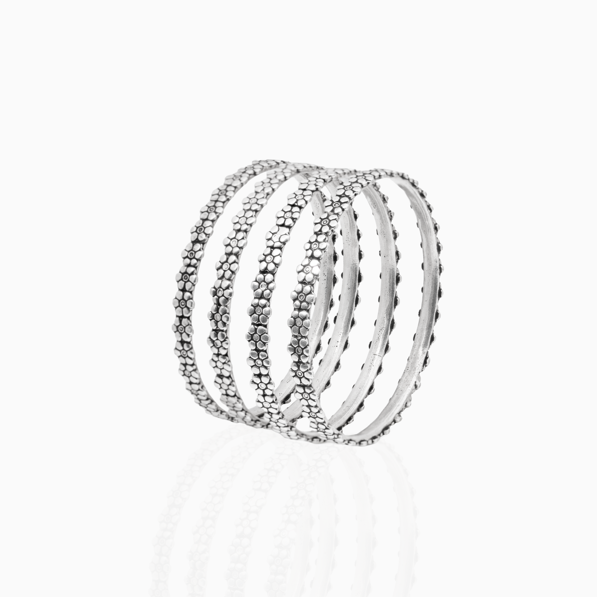 Floral silver bangles