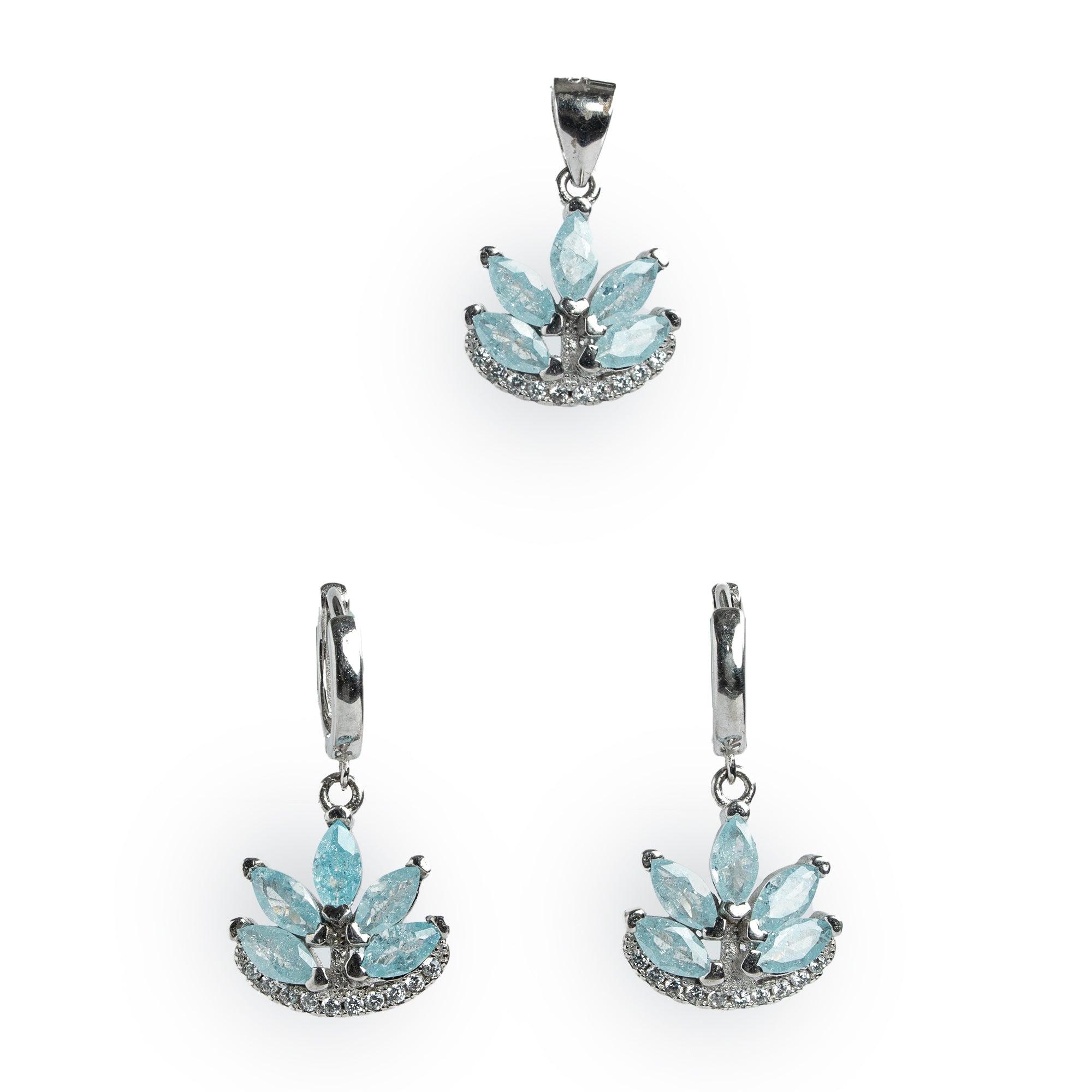 Floral silver pendant earrings