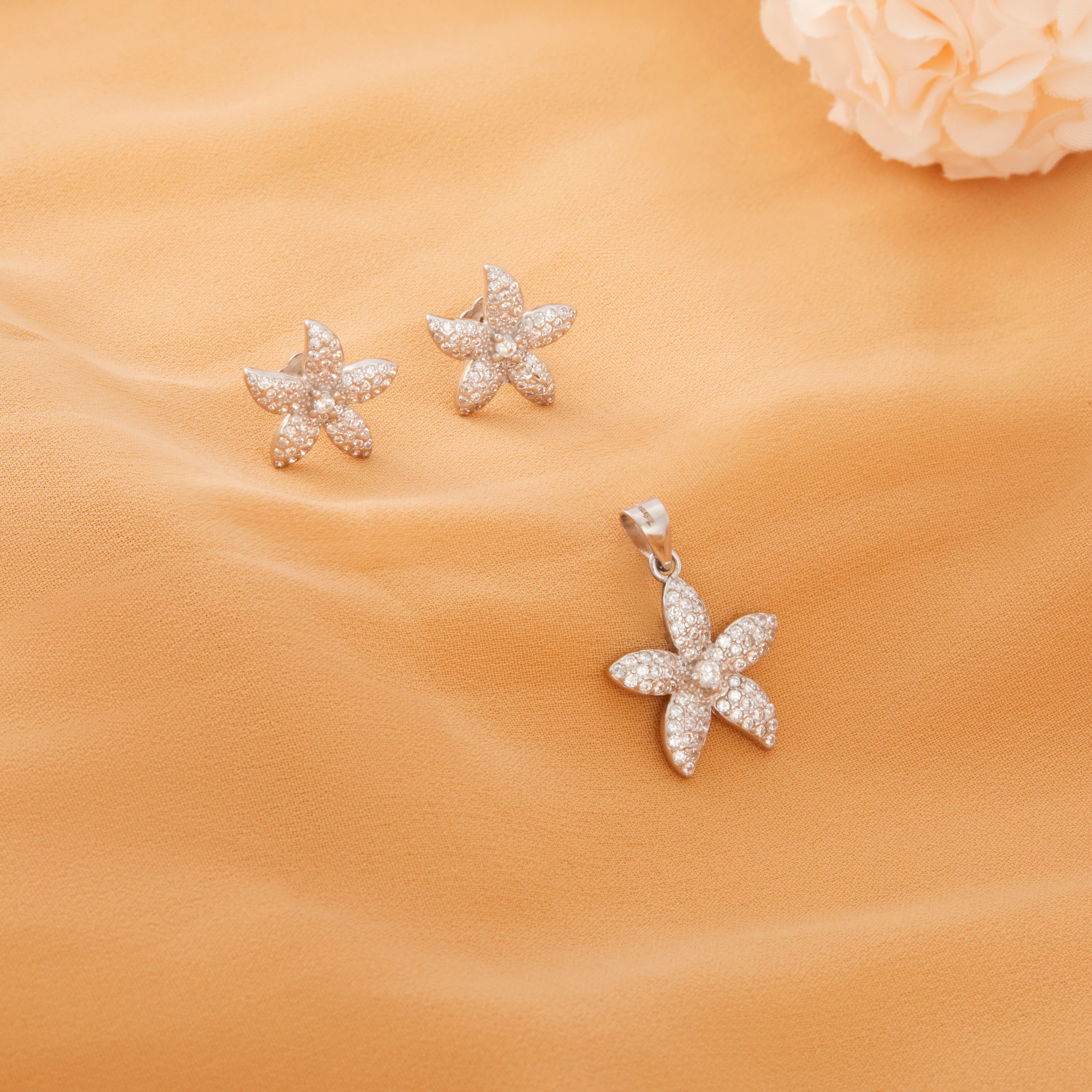 Flower Motif Pendant & Stud Earrings Ishna