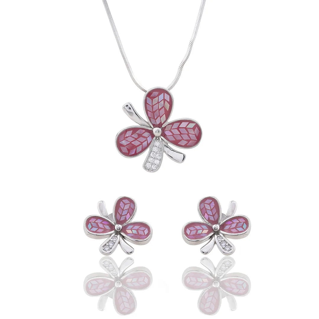 Flower Pendant Chain & Earrings Ishna