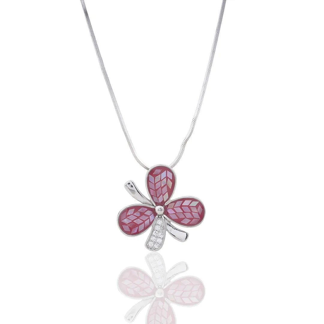 Flower Pendant Chain & Earrings in 925 Sterling Silver Ishna