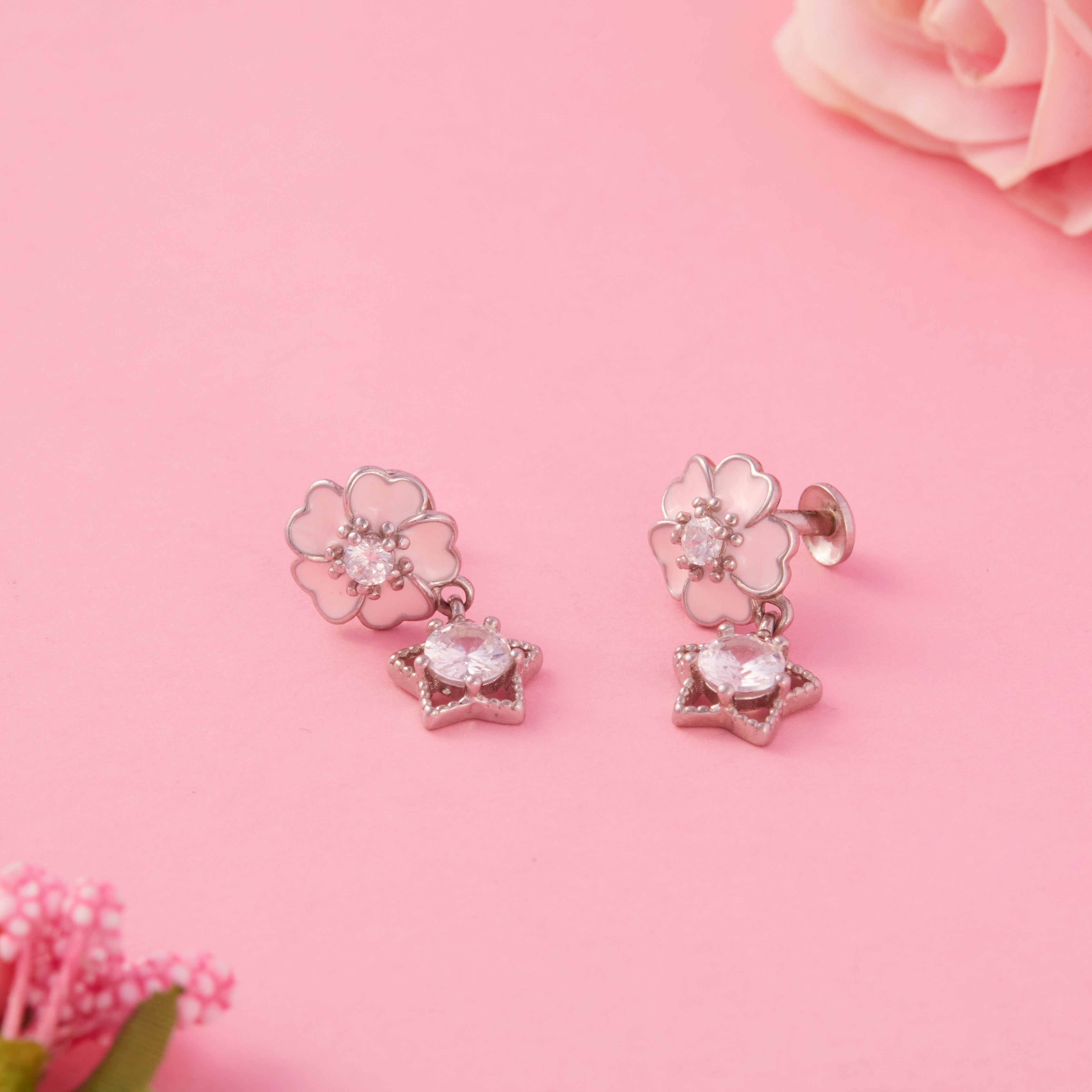 Flower Star Motif Drop Earrings Ishna